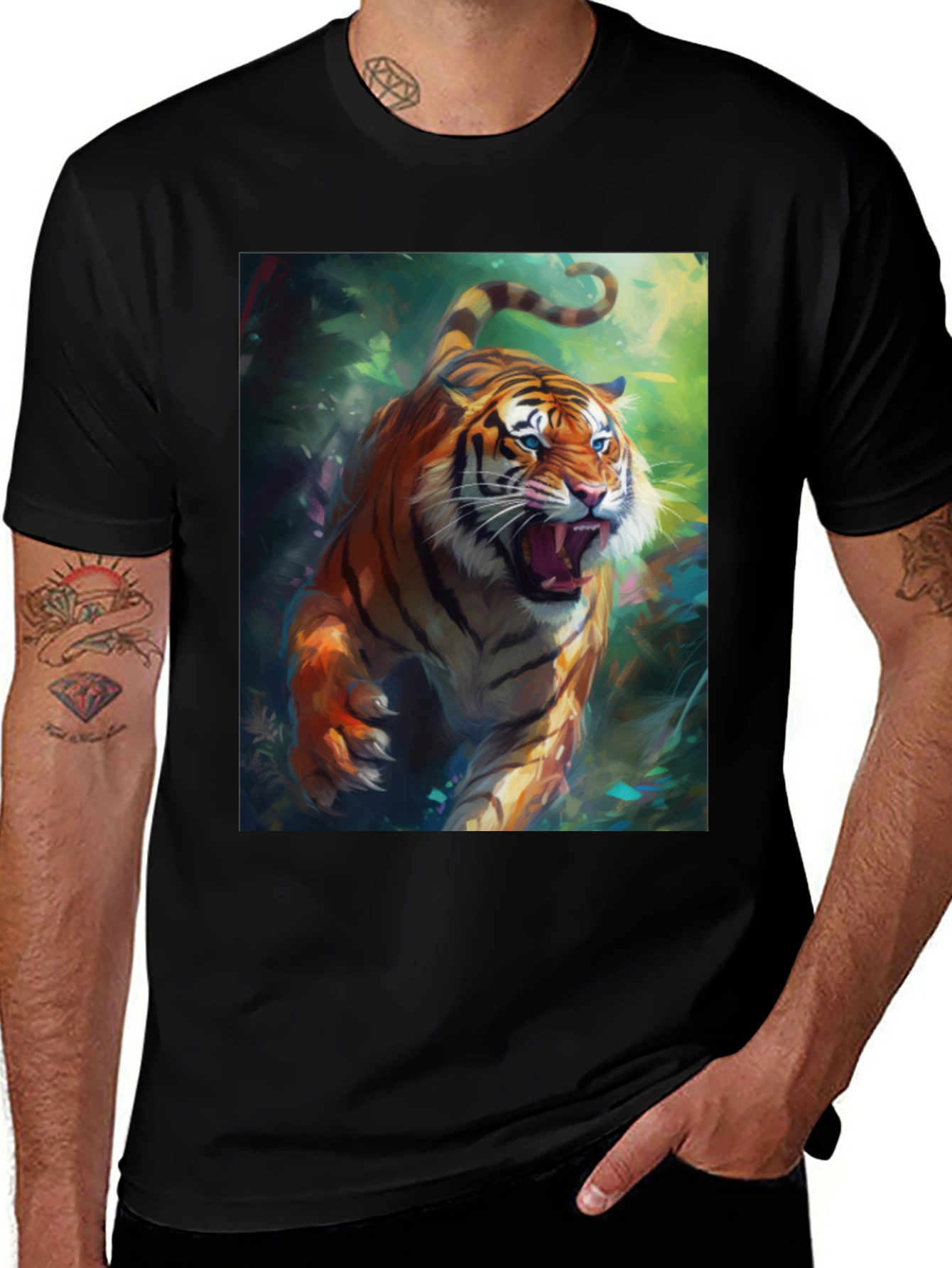 Variant 17 of Black T-Shirt with Roaring Tiger Graphic