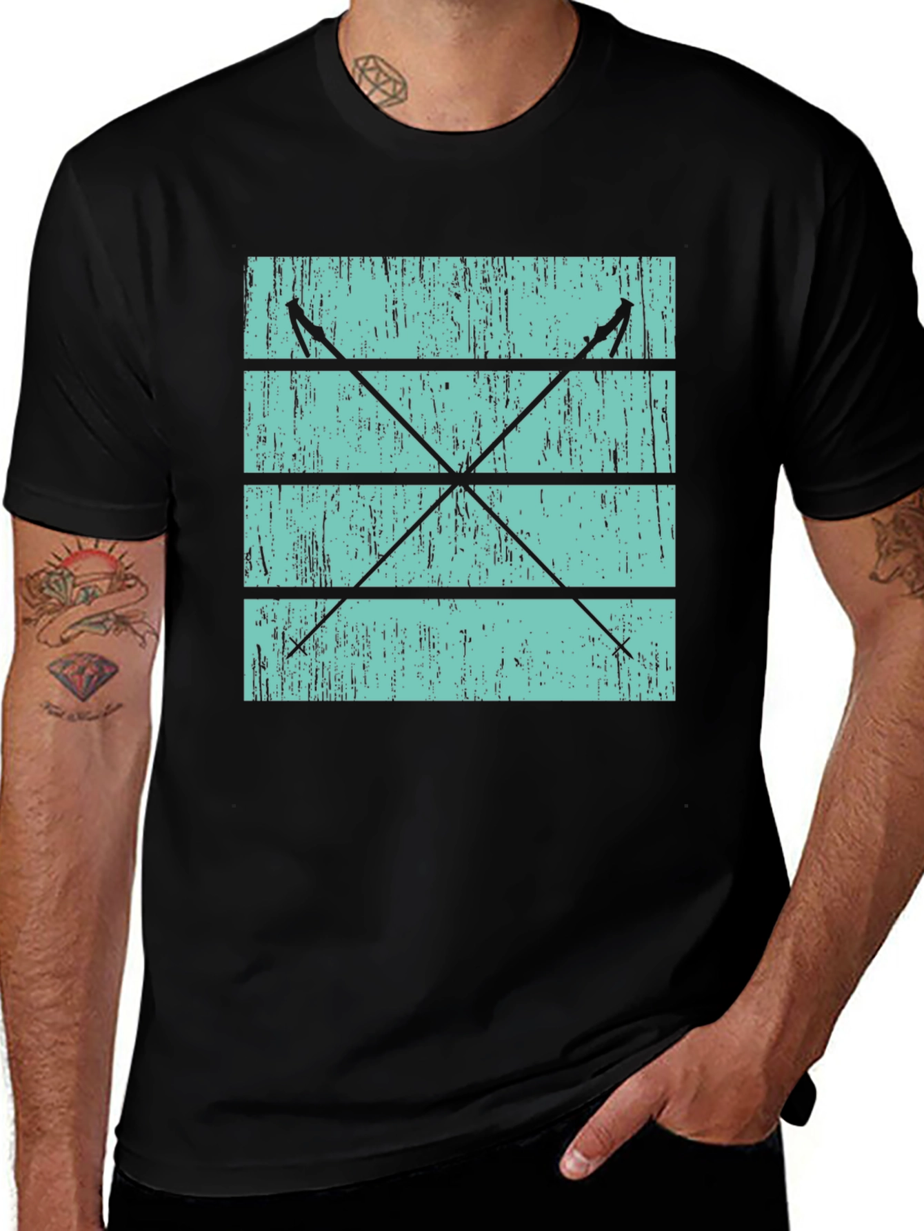 Variant 23 of Retro Ski Poles Graphic Tee - Black