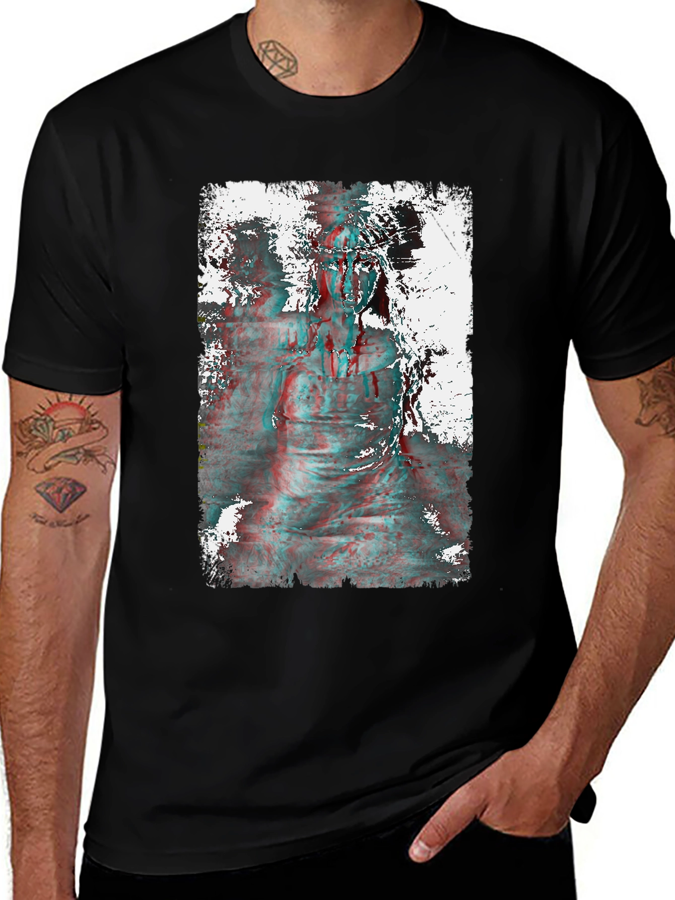 Variant 10 of Distorted Statue Graphic Print Black T-Shirt