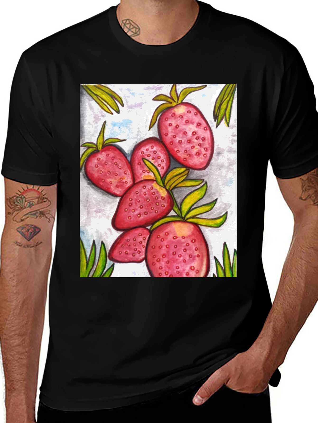 Variant 21 of Strawberry Print Black T-Shirt
