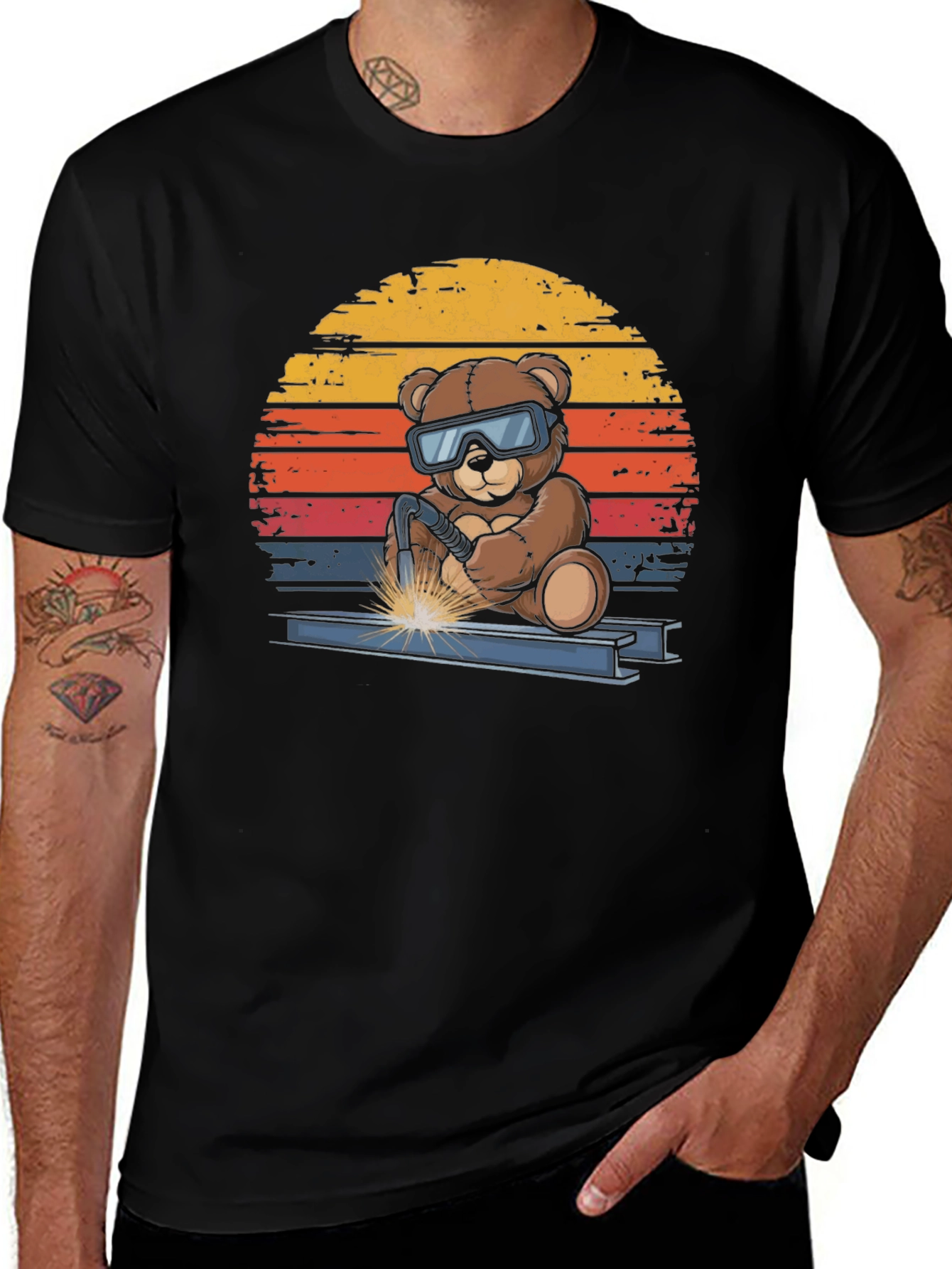 Welder Bear Graphic Tee - Black Cotton T-Shirt