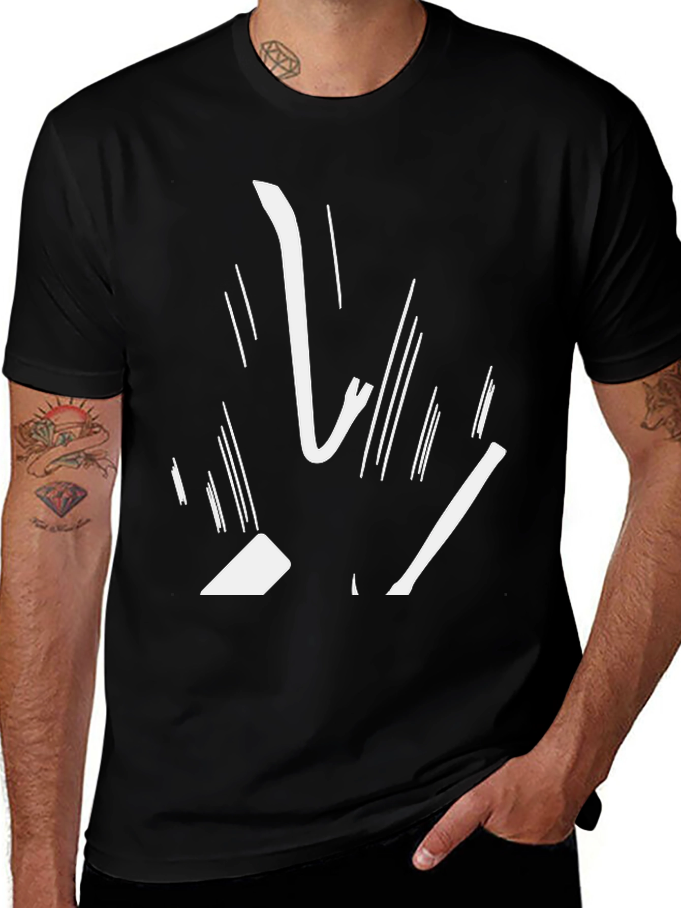Variant 8 of Abstract White Graphic Print Black Tee