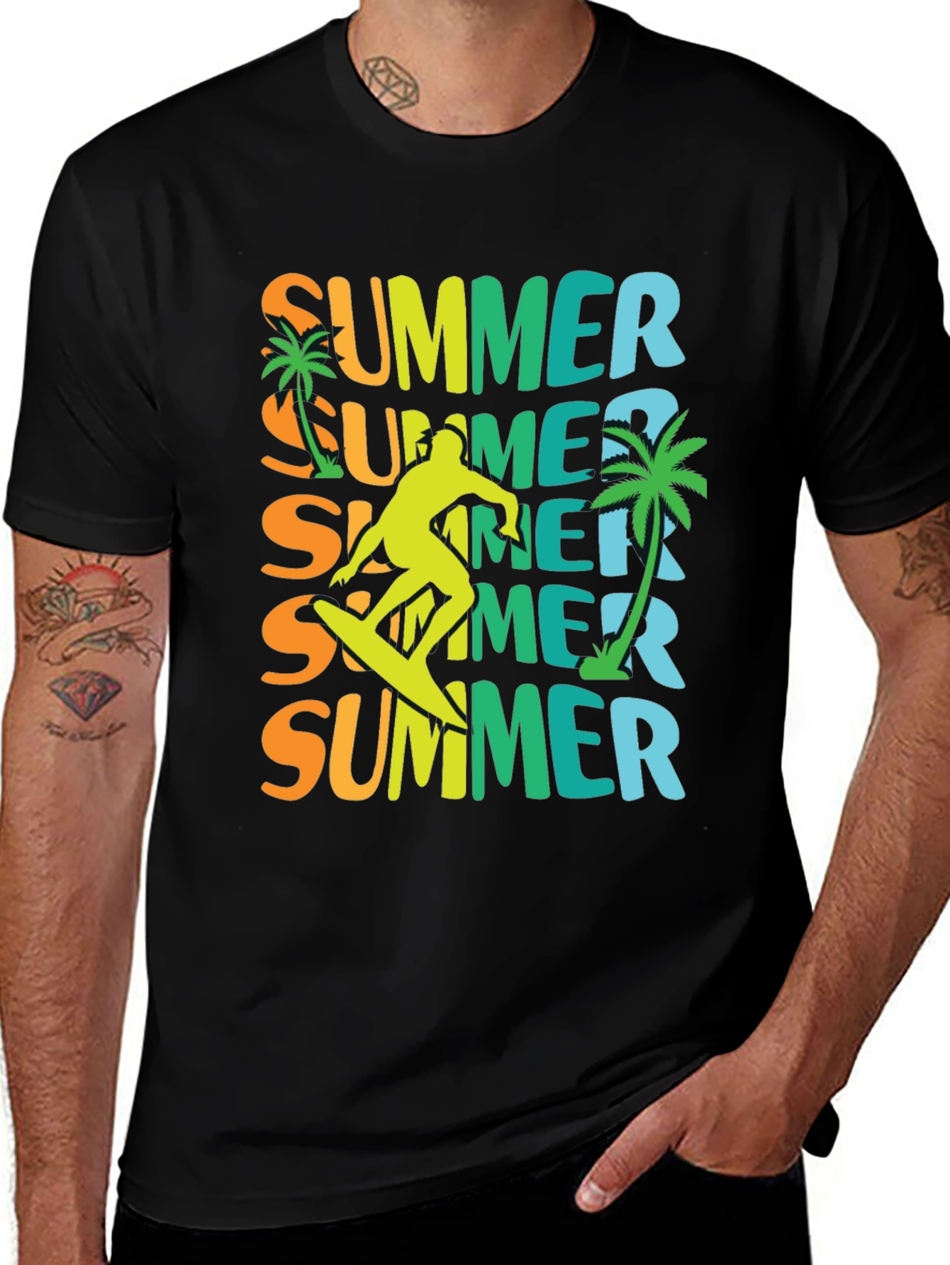 Variant 4 of Summer Surfing Graphic Tee - Black Cotton Blend