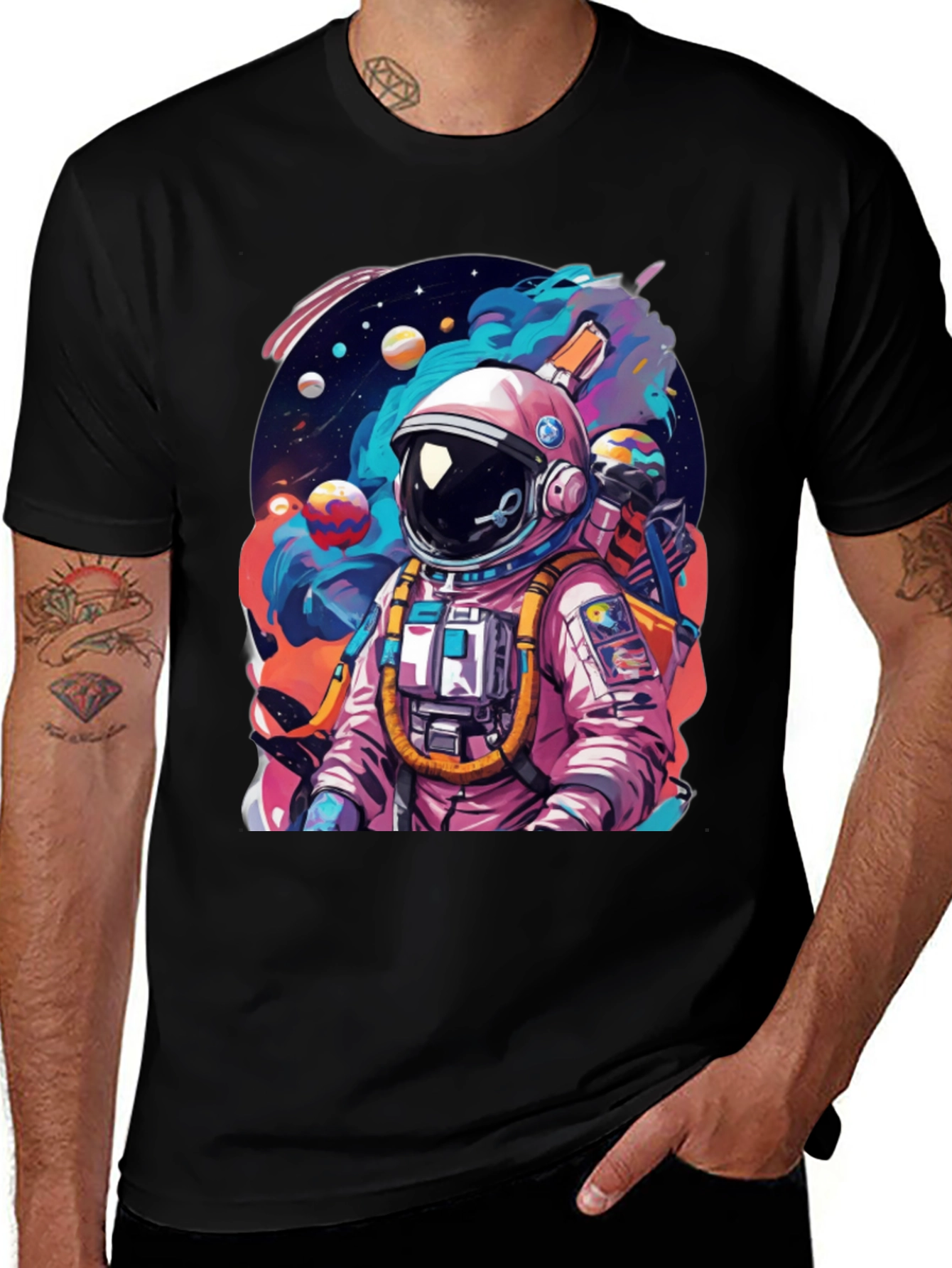 Variant 30 of Cosmic Astronaut Graphic Black T-Shirt