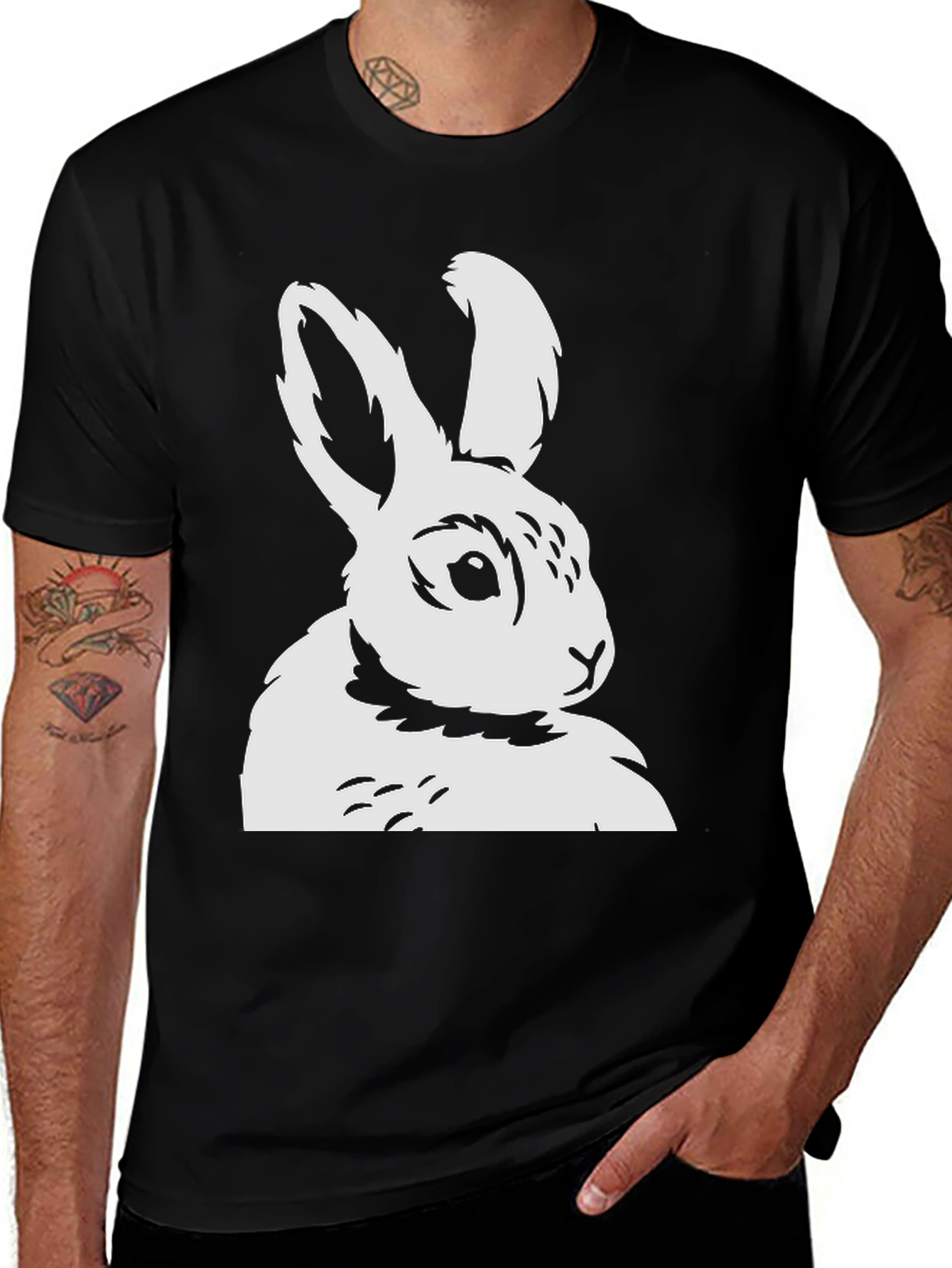 Variant 6 of Bunny Graphic Tee - Black Cotton T-Shirt