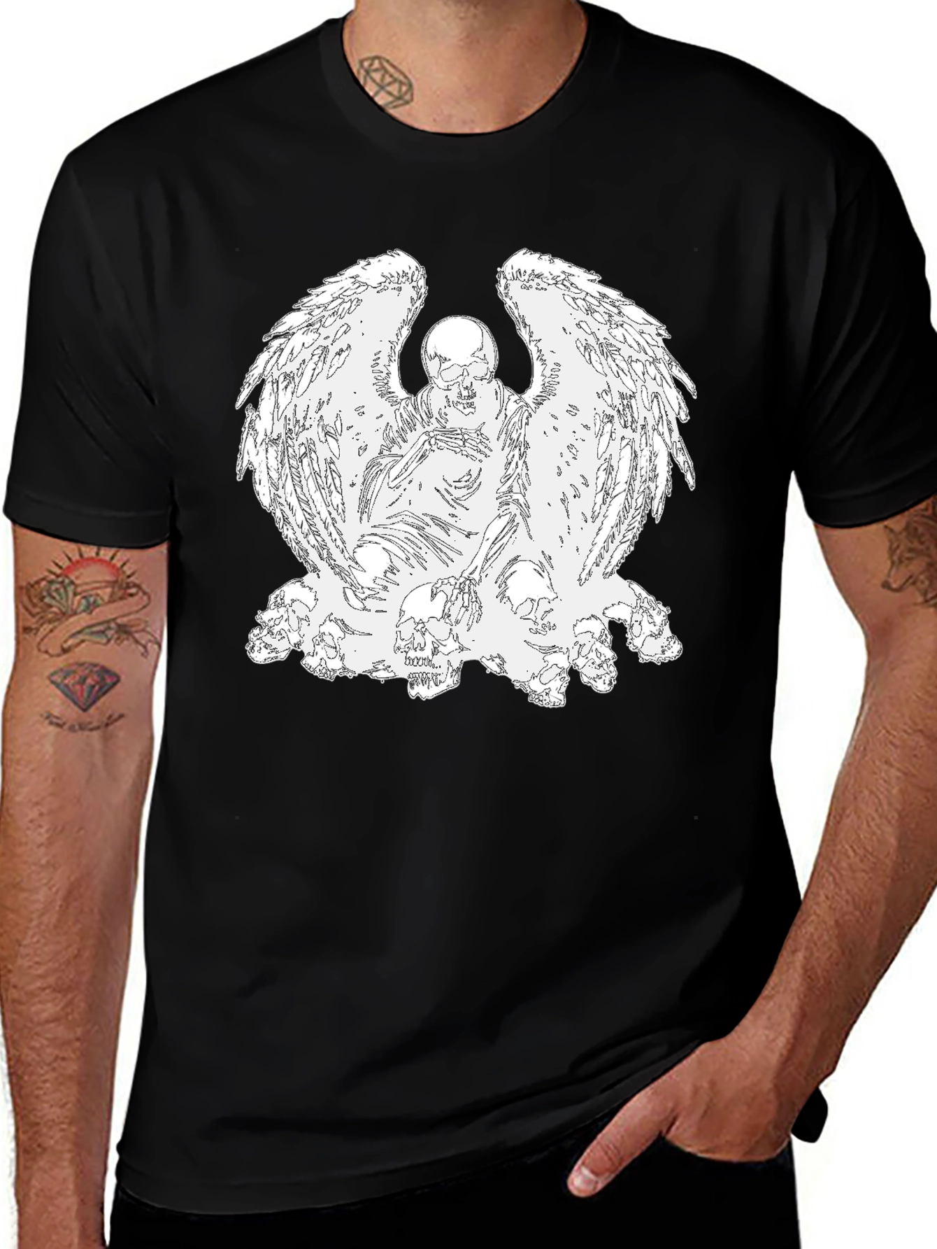 Variant 28 of Skull Angel Graphic Tee - Black