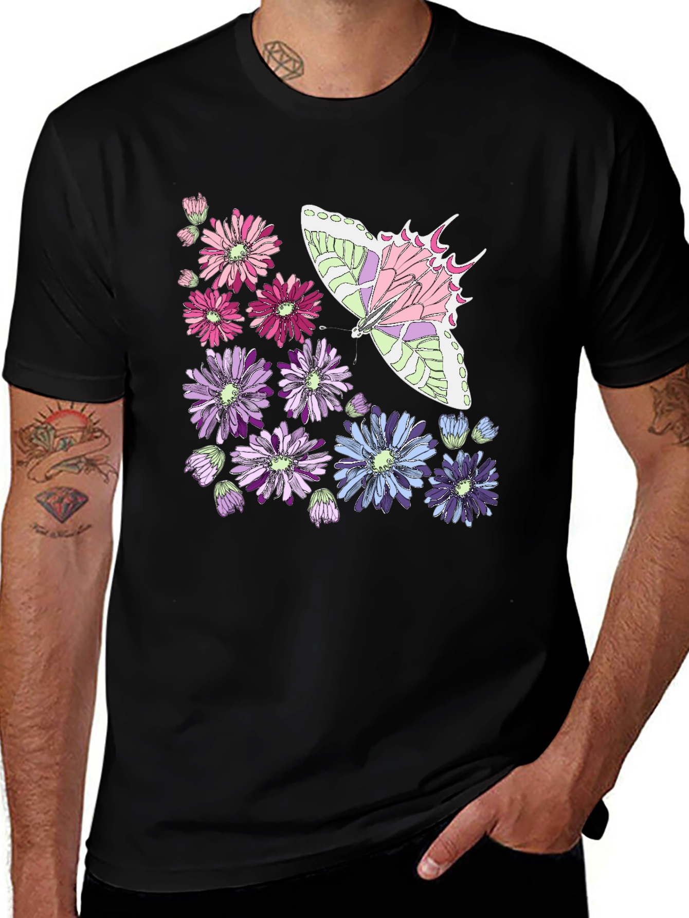 Butterfly & Floral Print T-Shirt