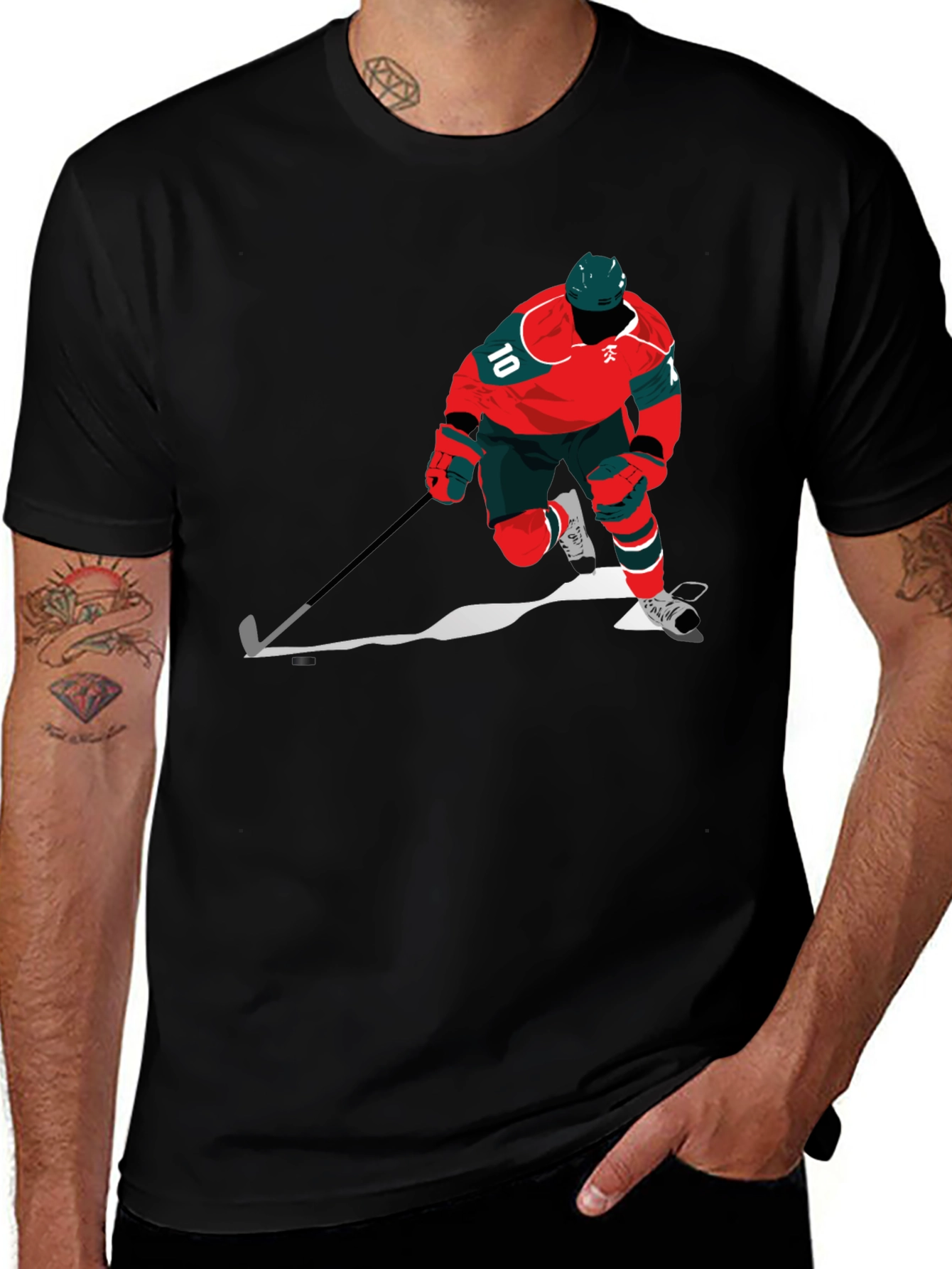 Variant 16 of Hockey Player Graphic Tee - Black Cotton Blend