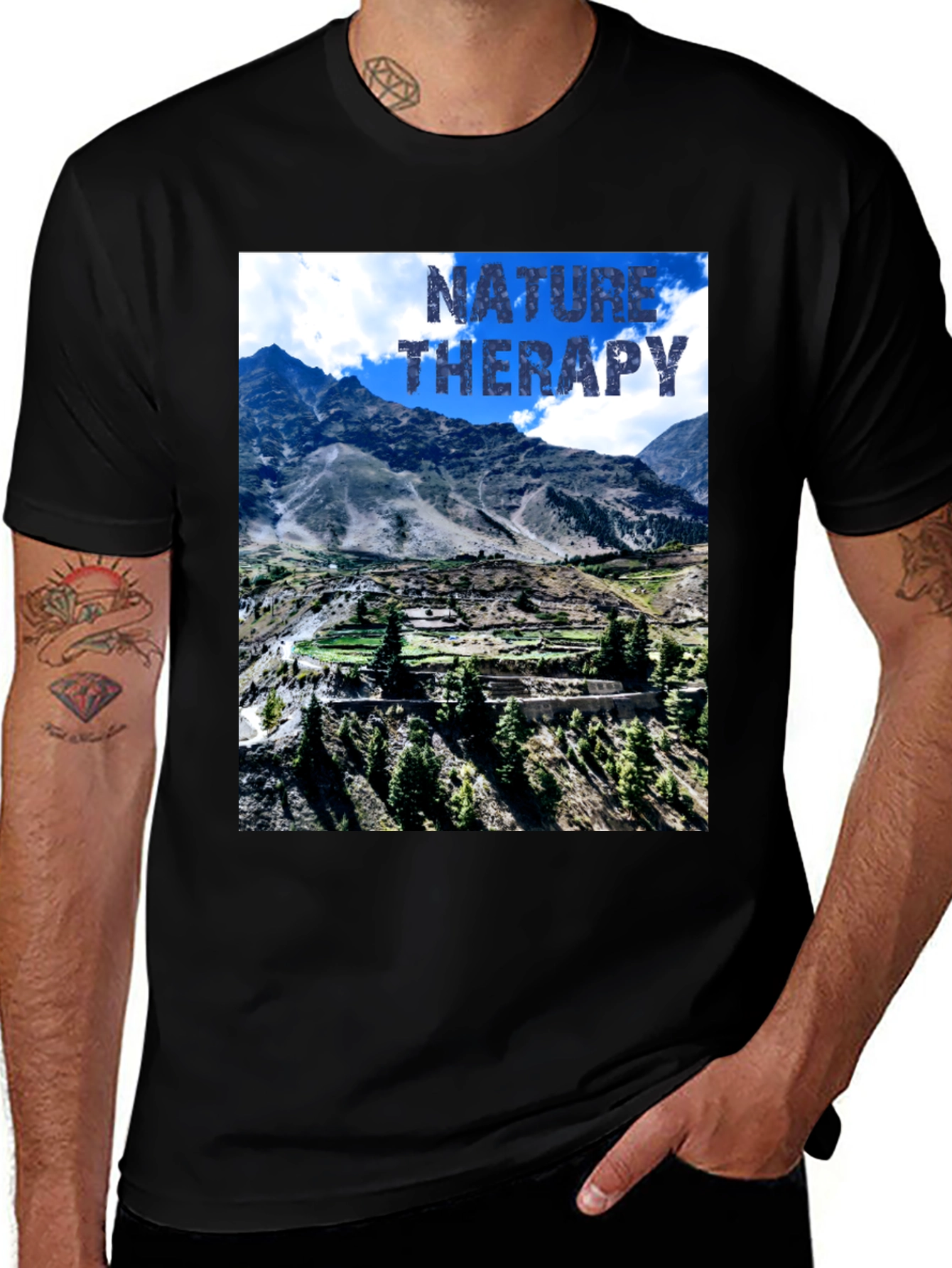 Nature Therapy Graphic T-Shirt - Mountain Scene