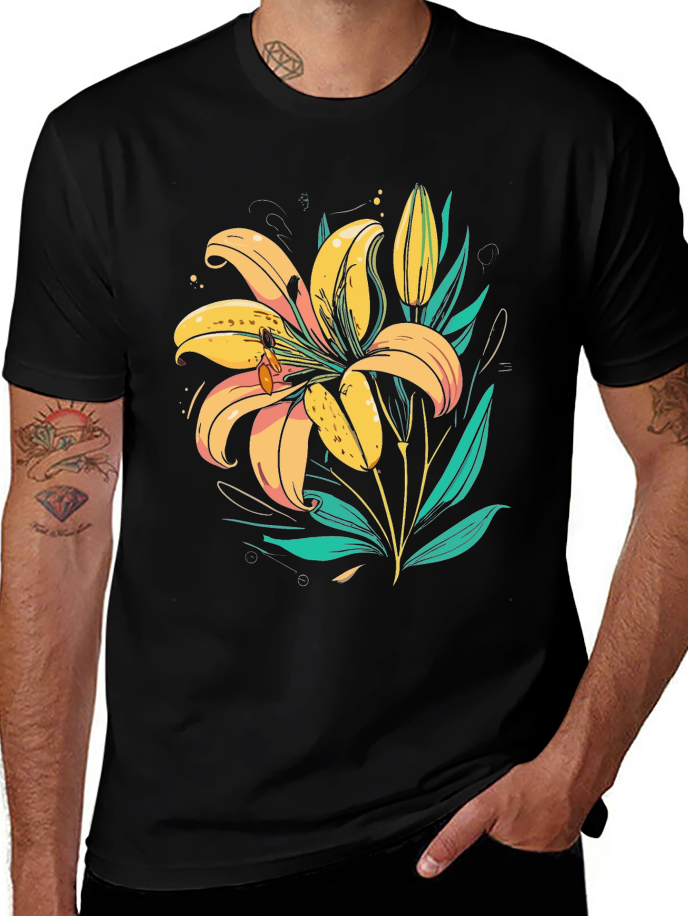 Floral Lily Graphic Tee - Trendy Black T-Shirt