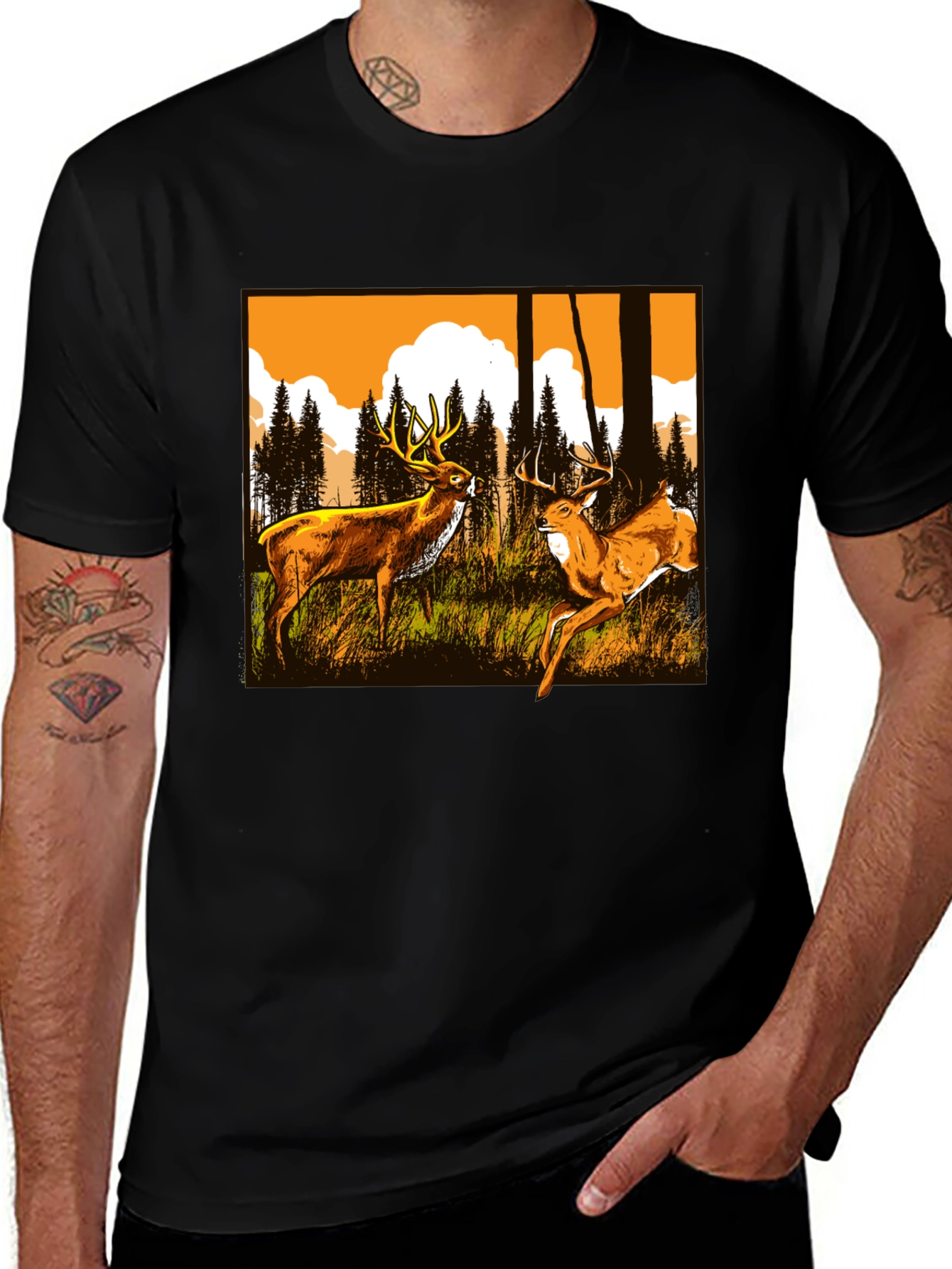 Black Deer Graphic Tee - Wildlife Forest Design main image
