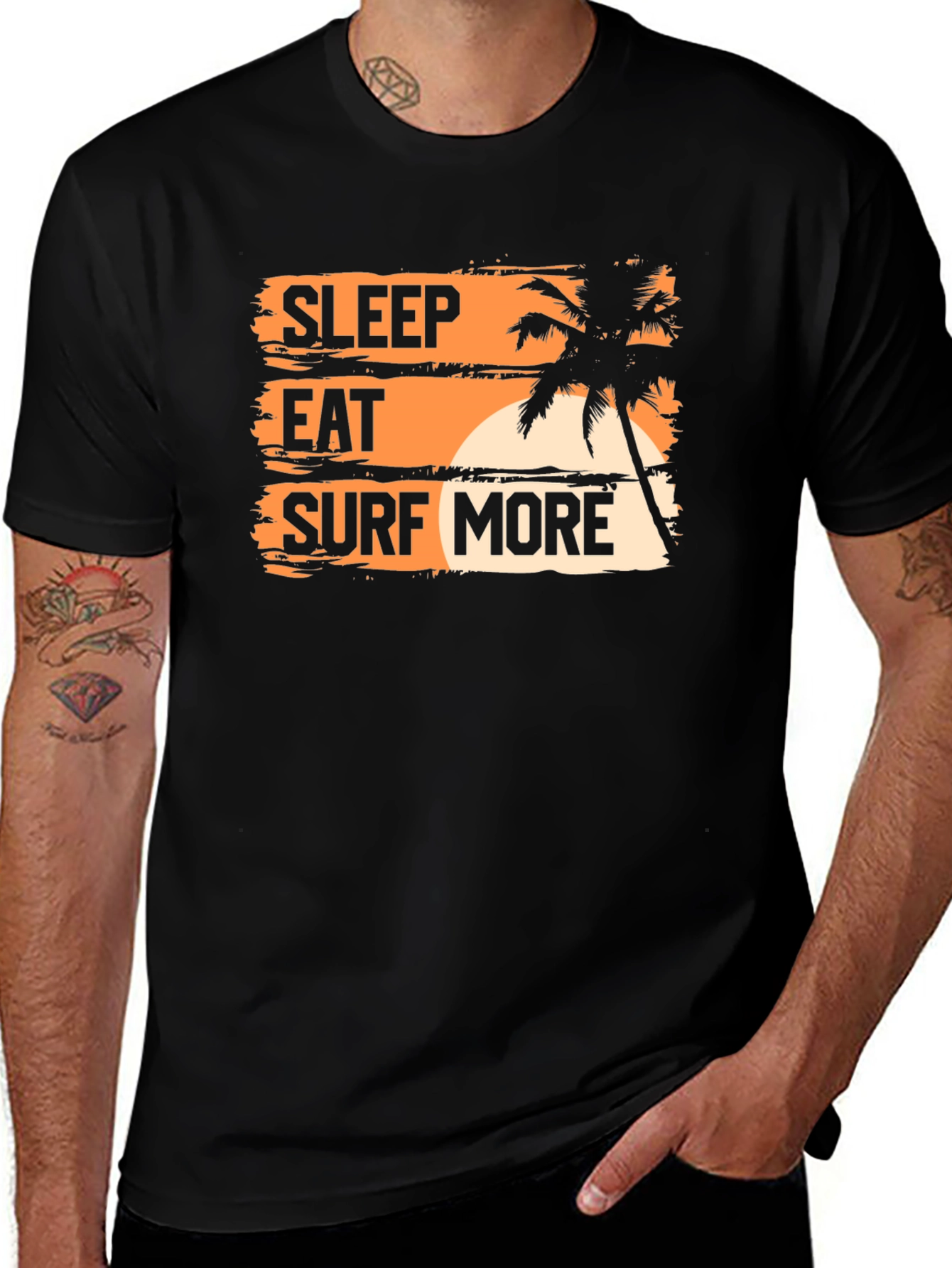 Variant 14 of Sleep Eat Surf More T-Shirt - Black Graphic Tee