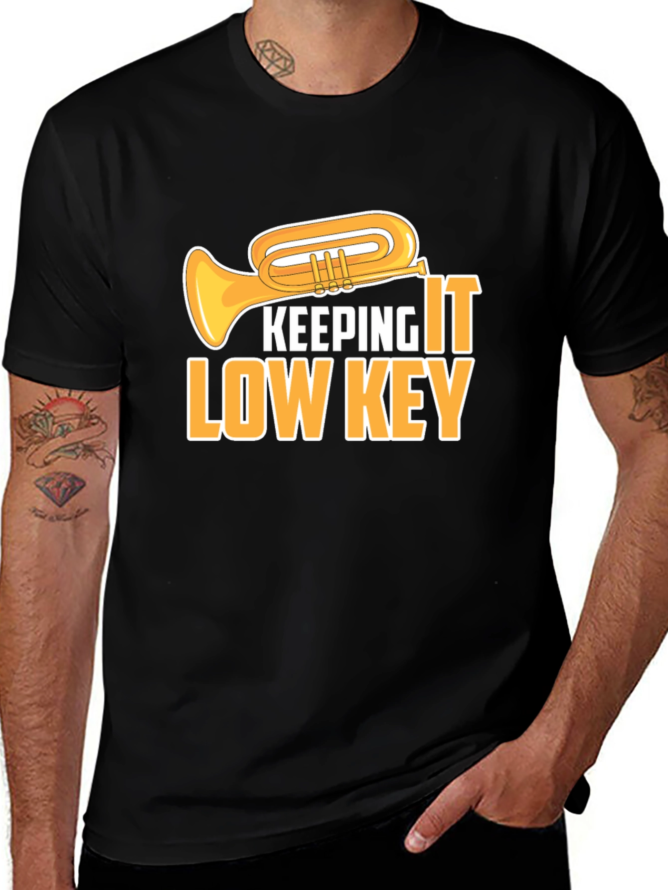 Variant 9 of Keeping It Low Key T-Shirt - Musical Instrument Graphic Tee