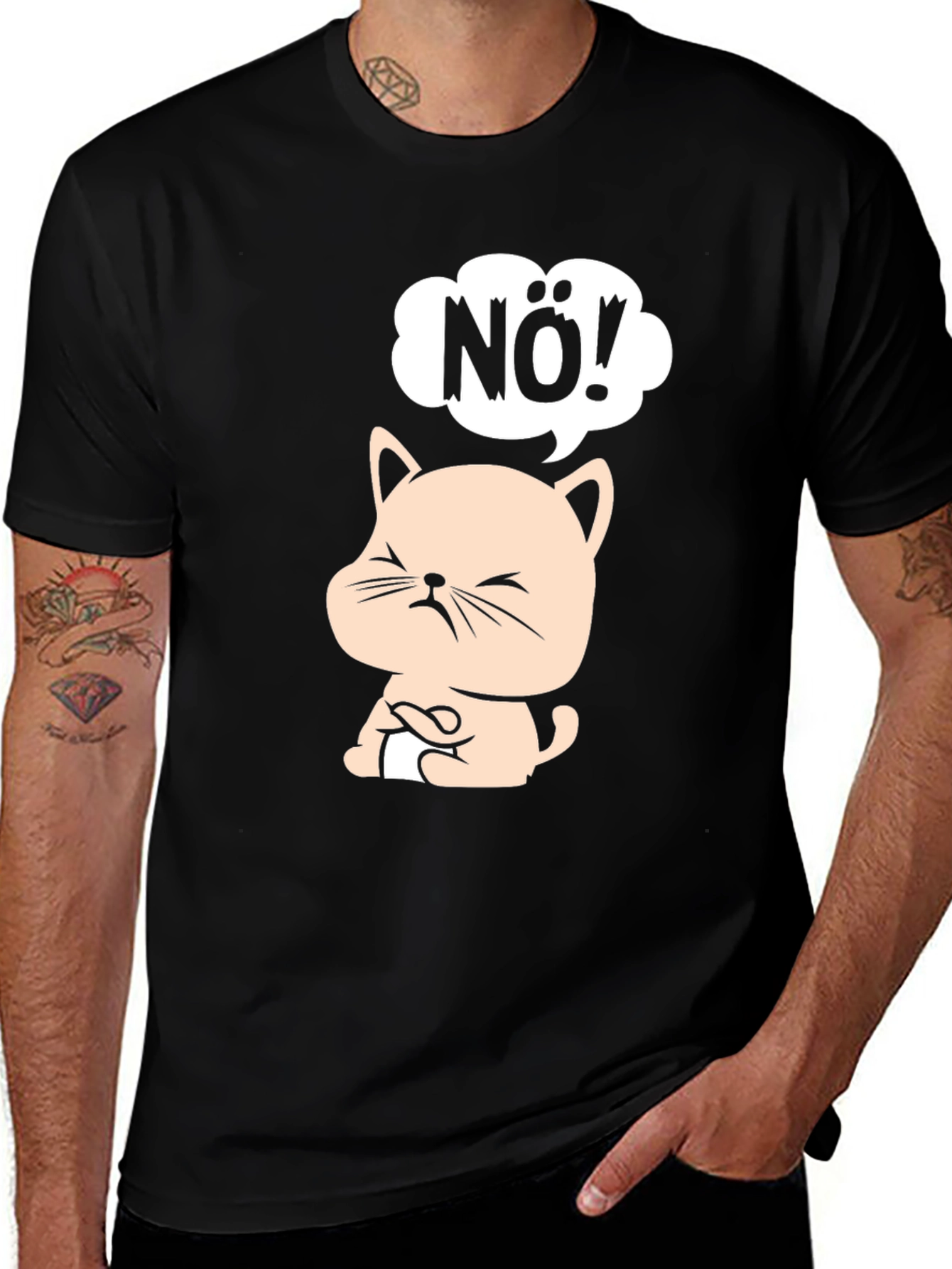 Black Funny No! Cat T-Shirt - Grumpy Kitten Design main image