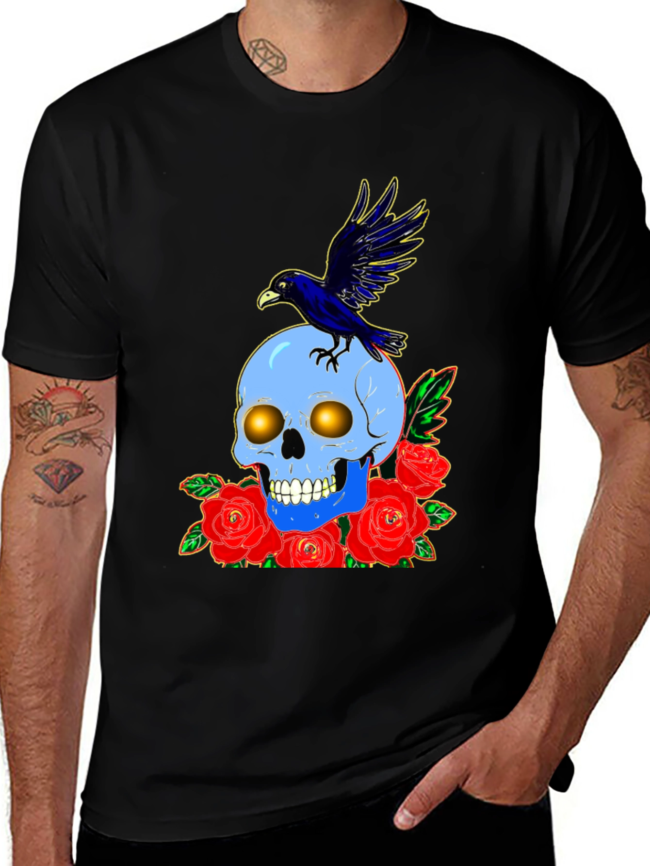 Variant 18 of Skull & Raven Graphic Tee - Edgy Style