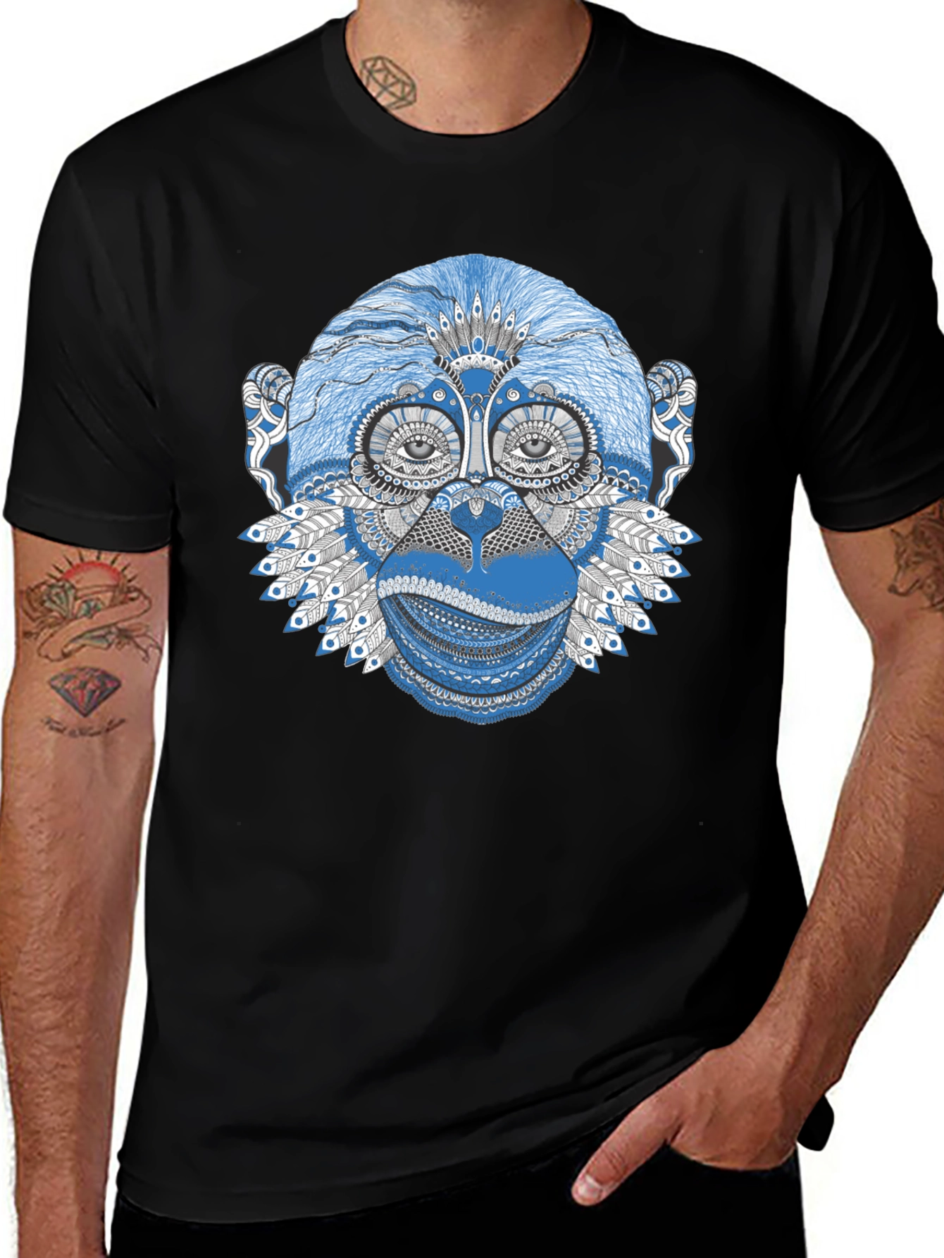 Variant 6 of Monkey Graphic Print Black T-Shirt