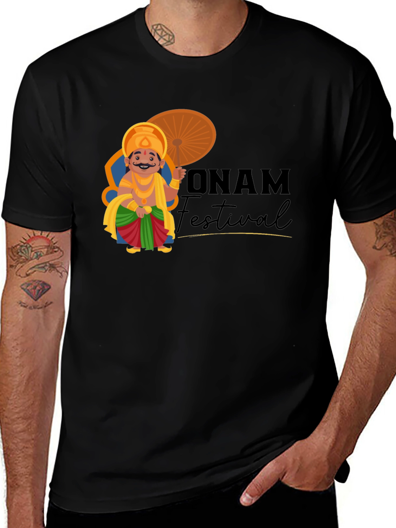 Onam Festival Graphic Tee - Black Cotton T-Shirt