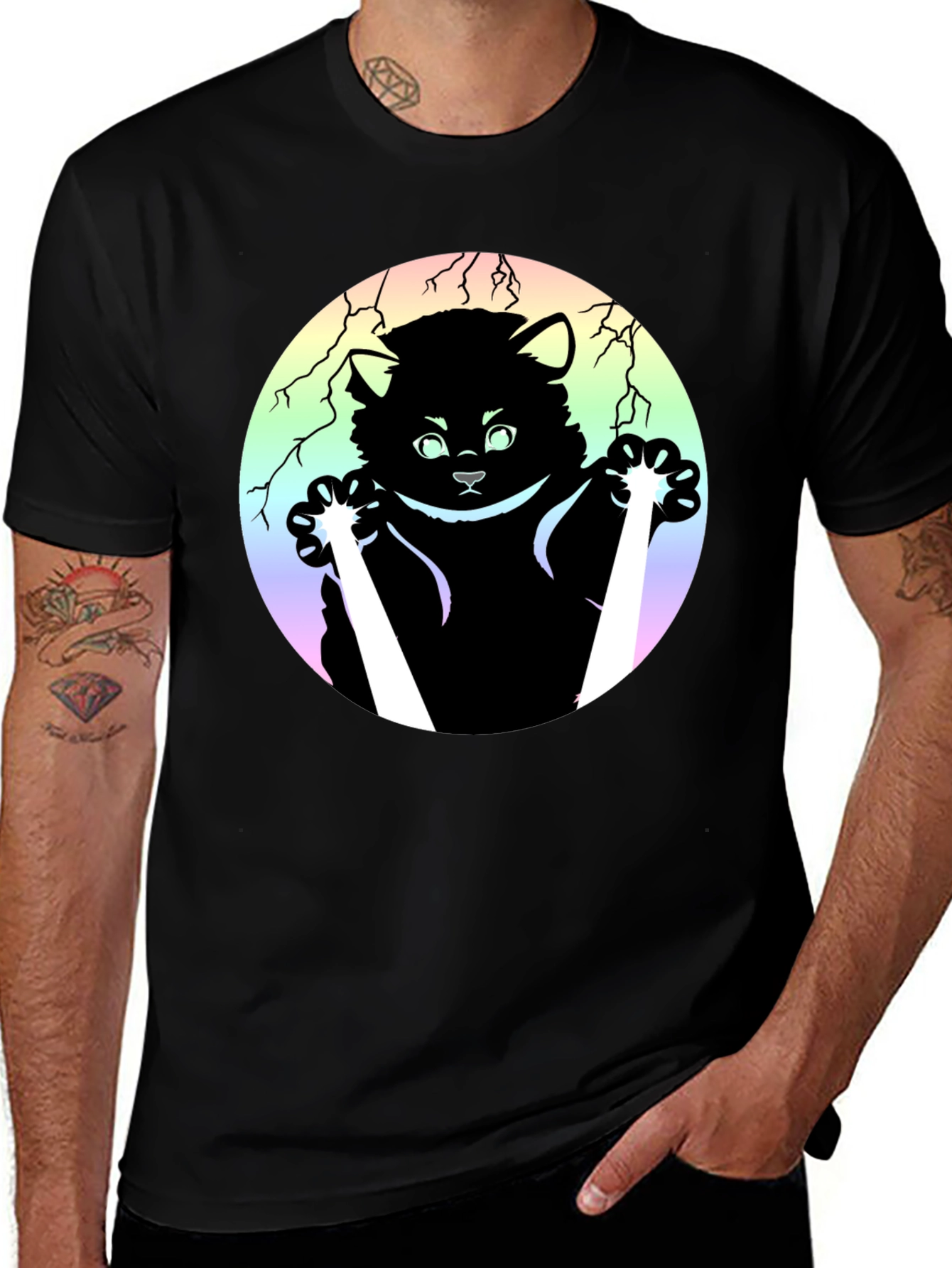 Variant 4 of Kawaii Cat & Dagger Graphic Tee - Black