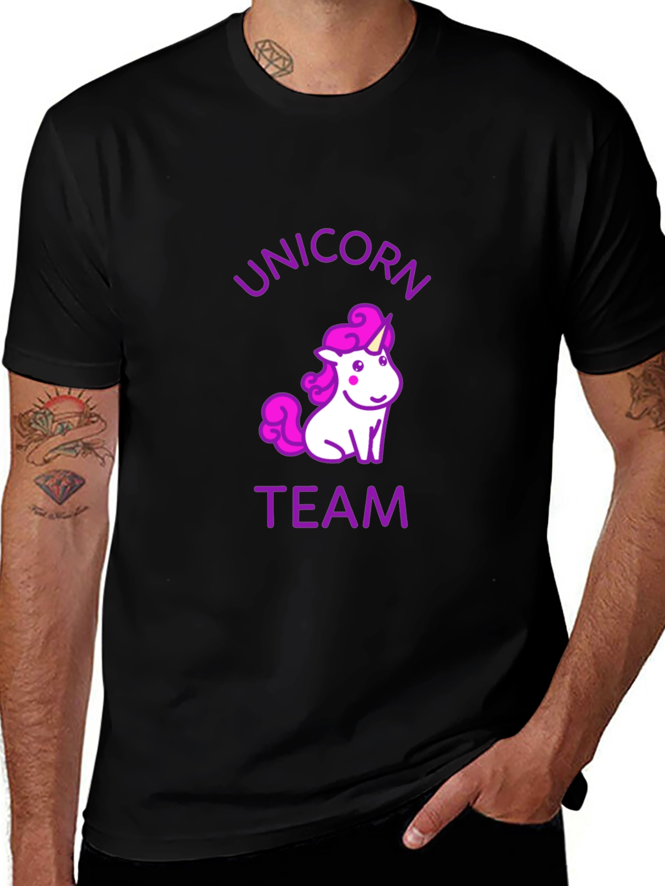 Unicorn Team Graphic Tee - Black Cotton Casual T-Shirt