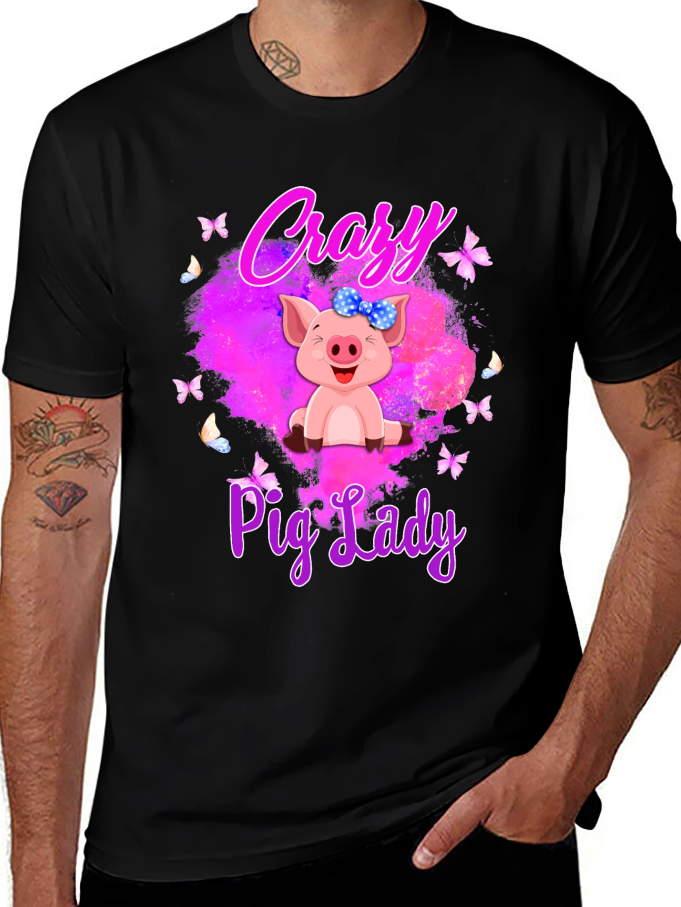 Variant 3 of Crazy Pig Lady Graphic Tee - Fun Animal Lover Shirt