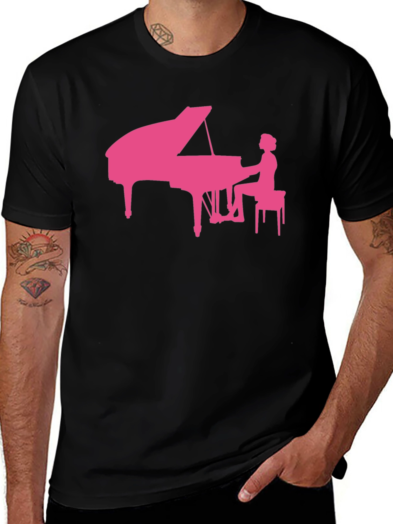 Variant 24 of Piano Player Graphic Tee - Stylish Black Shirt