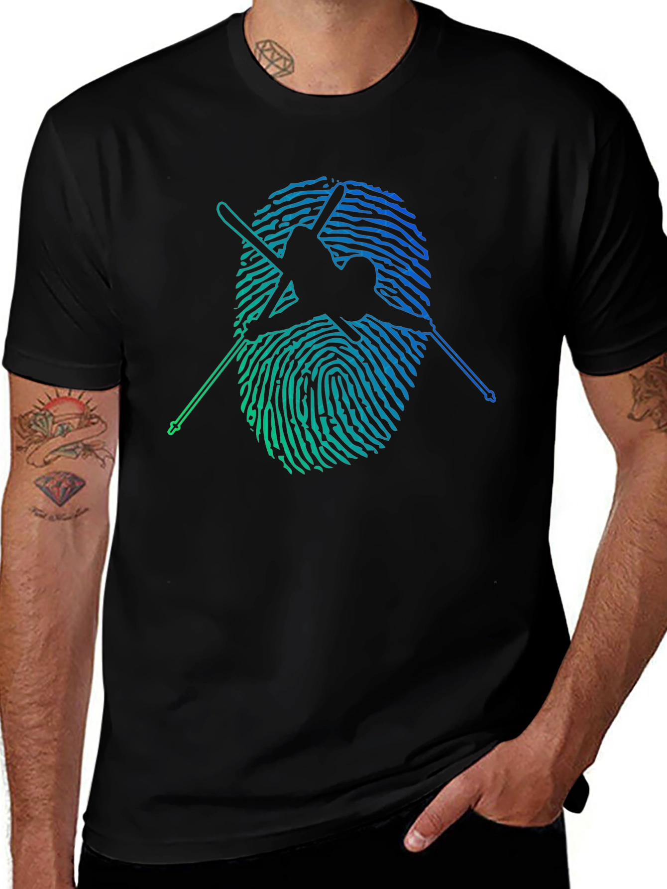 Variant 21 of Skier Fingerprint Graphic Tee - Black Cotton T-Shirt