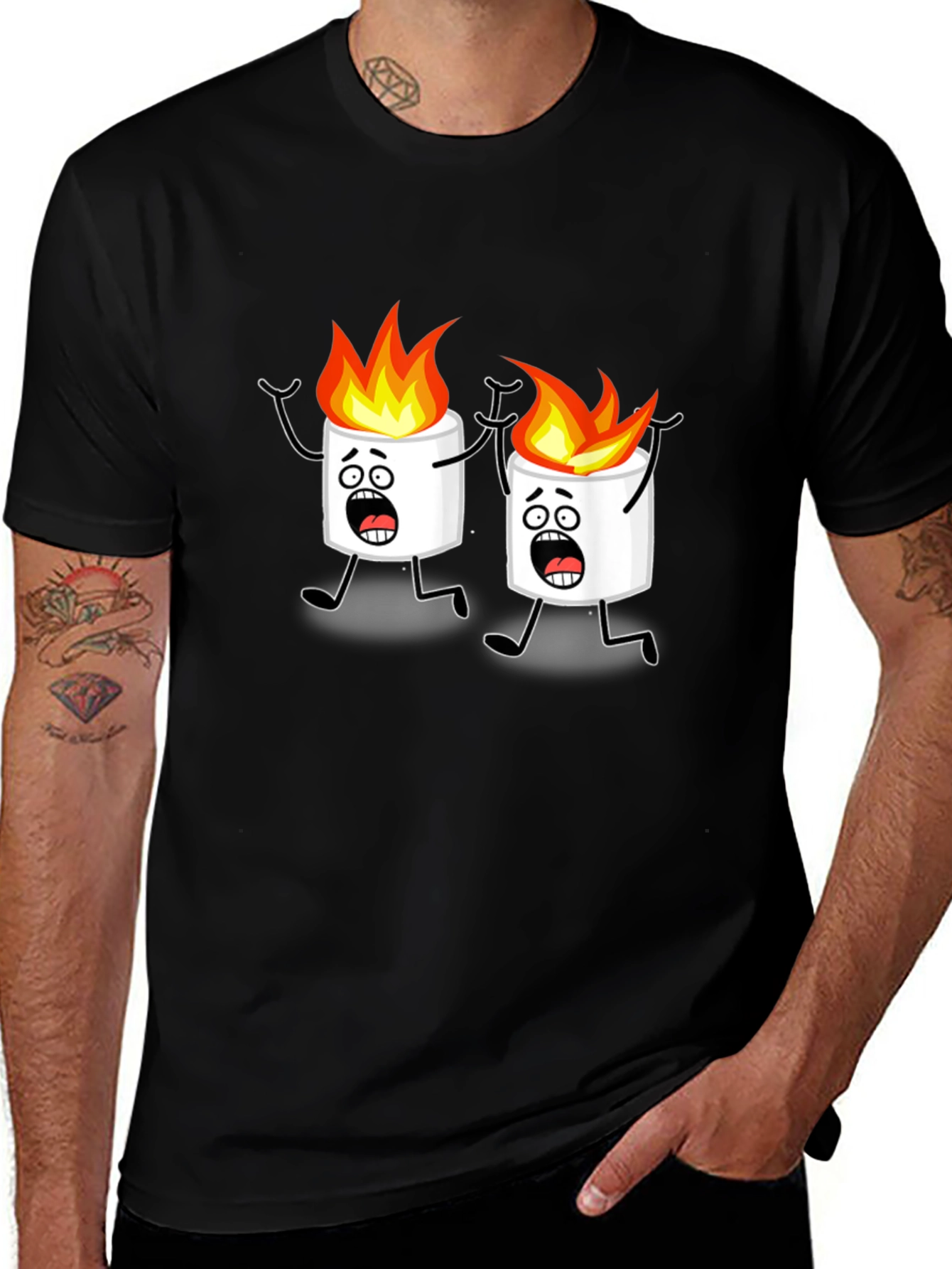 Variant 16 of Scared Marshmallow Cartoon Graphic Black Tee