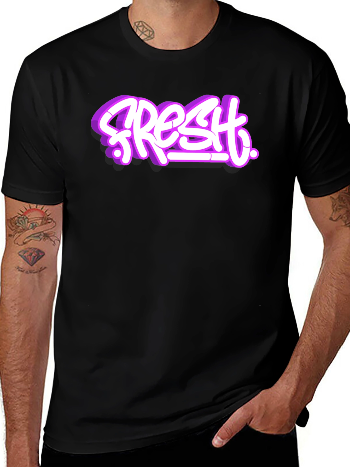 Variant 23 of Fresh Graffiti Style T-Shirt - Black Crew Neck Tee
