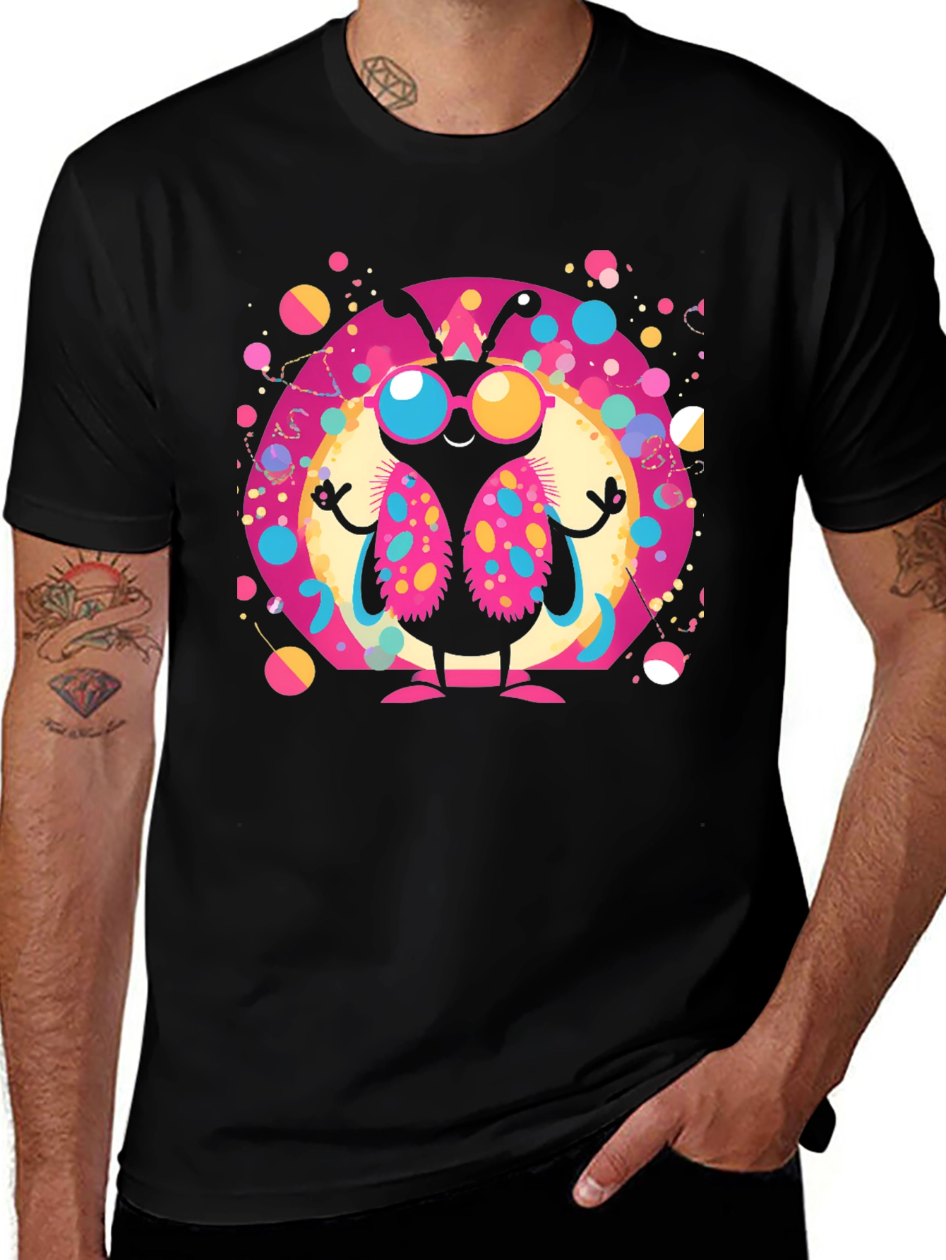 Variant 14 of Funky Butterfly Graphic Tee - Black Cotton T-Shirt