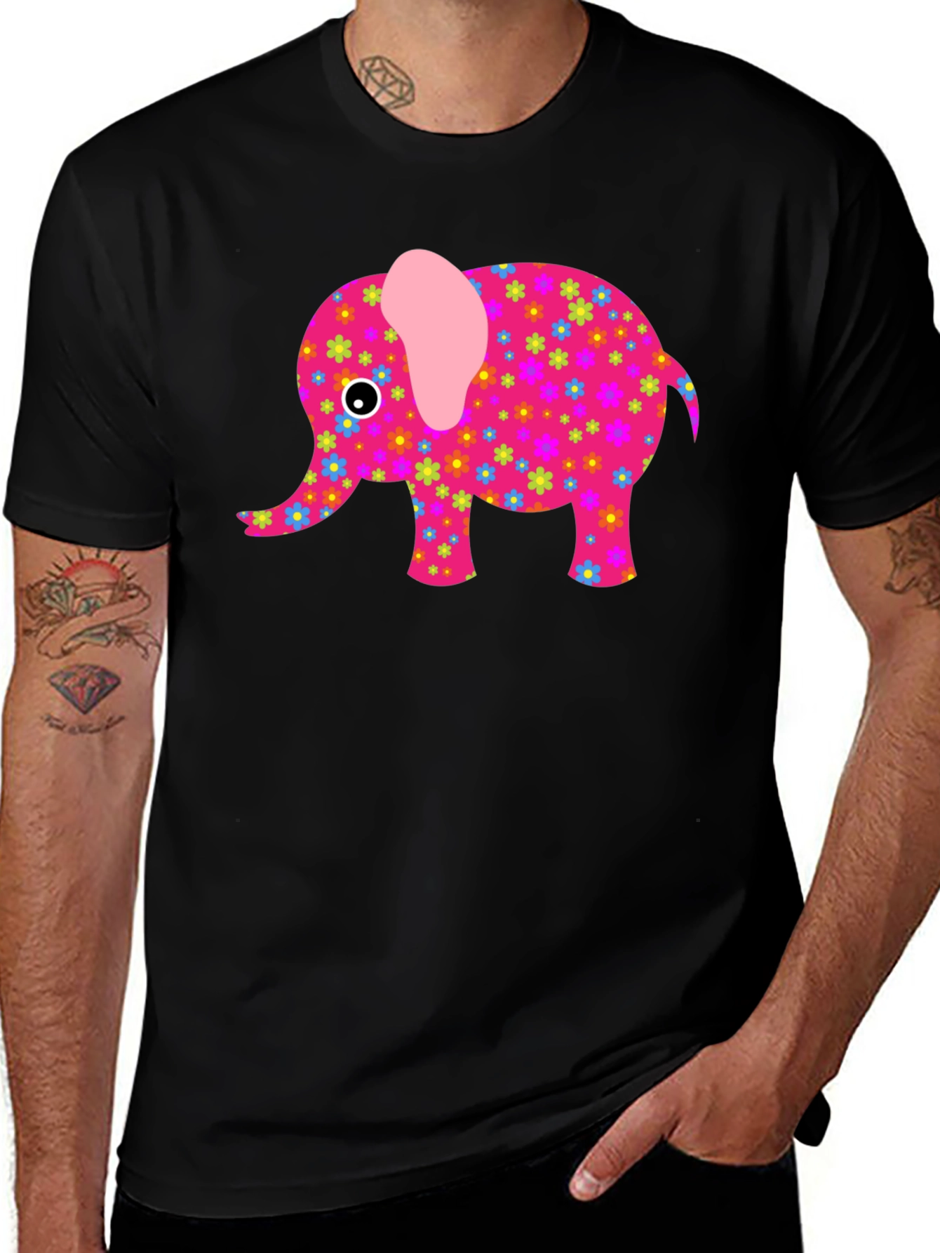 Variant 2 of Floral Elephant Graphic Tee - Black