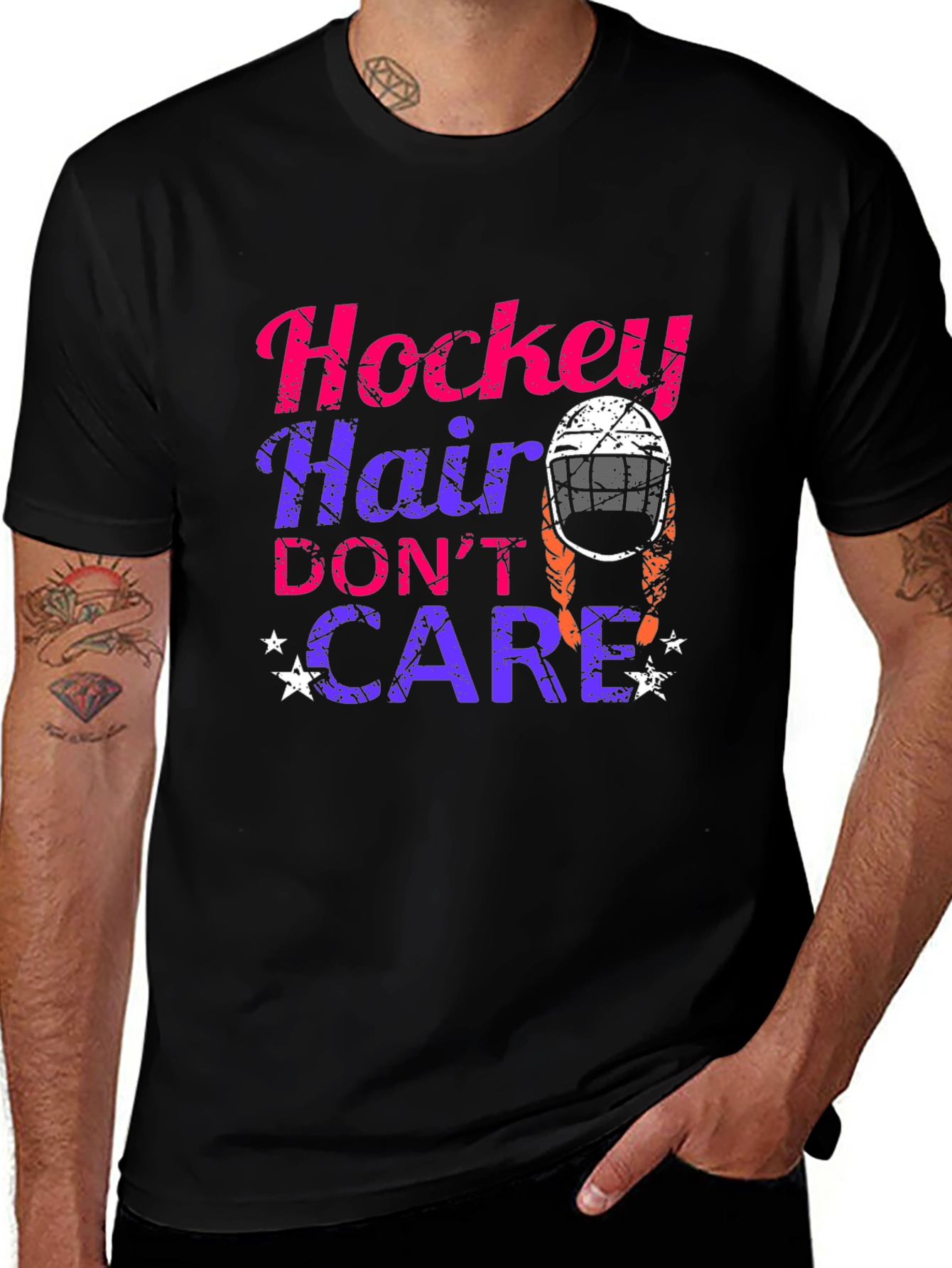 Variant 29 of Hockey Hair Don't Care Graphic T-Shirt