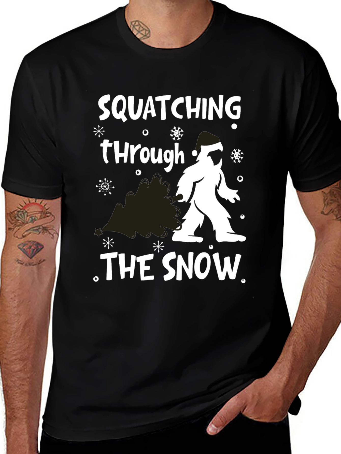 Squatching Through The Snow Bigfoot Holiday T-Shirt