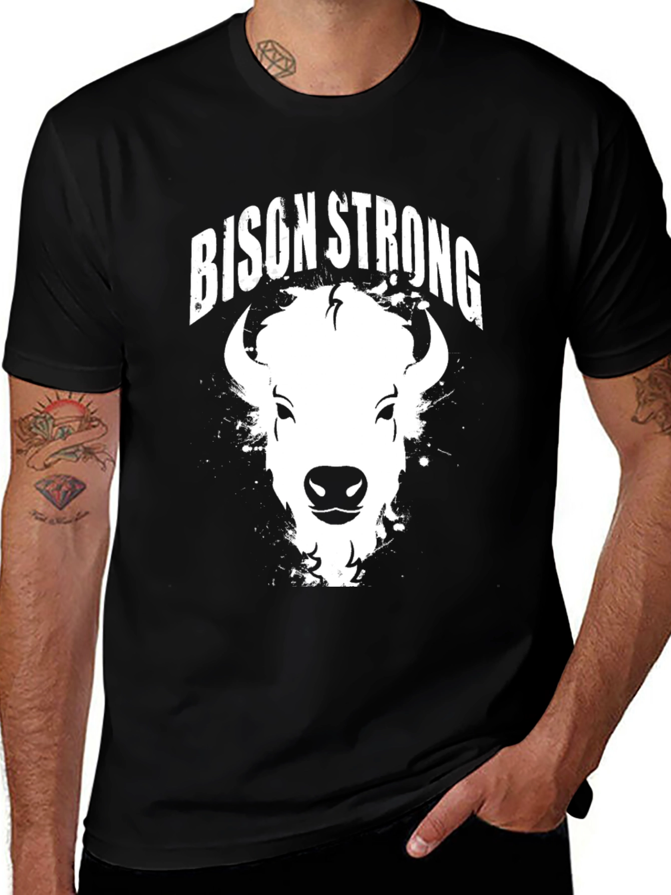 Variant 28 of Bison Strong Graphic Tee - Black Cotton T-Shirt