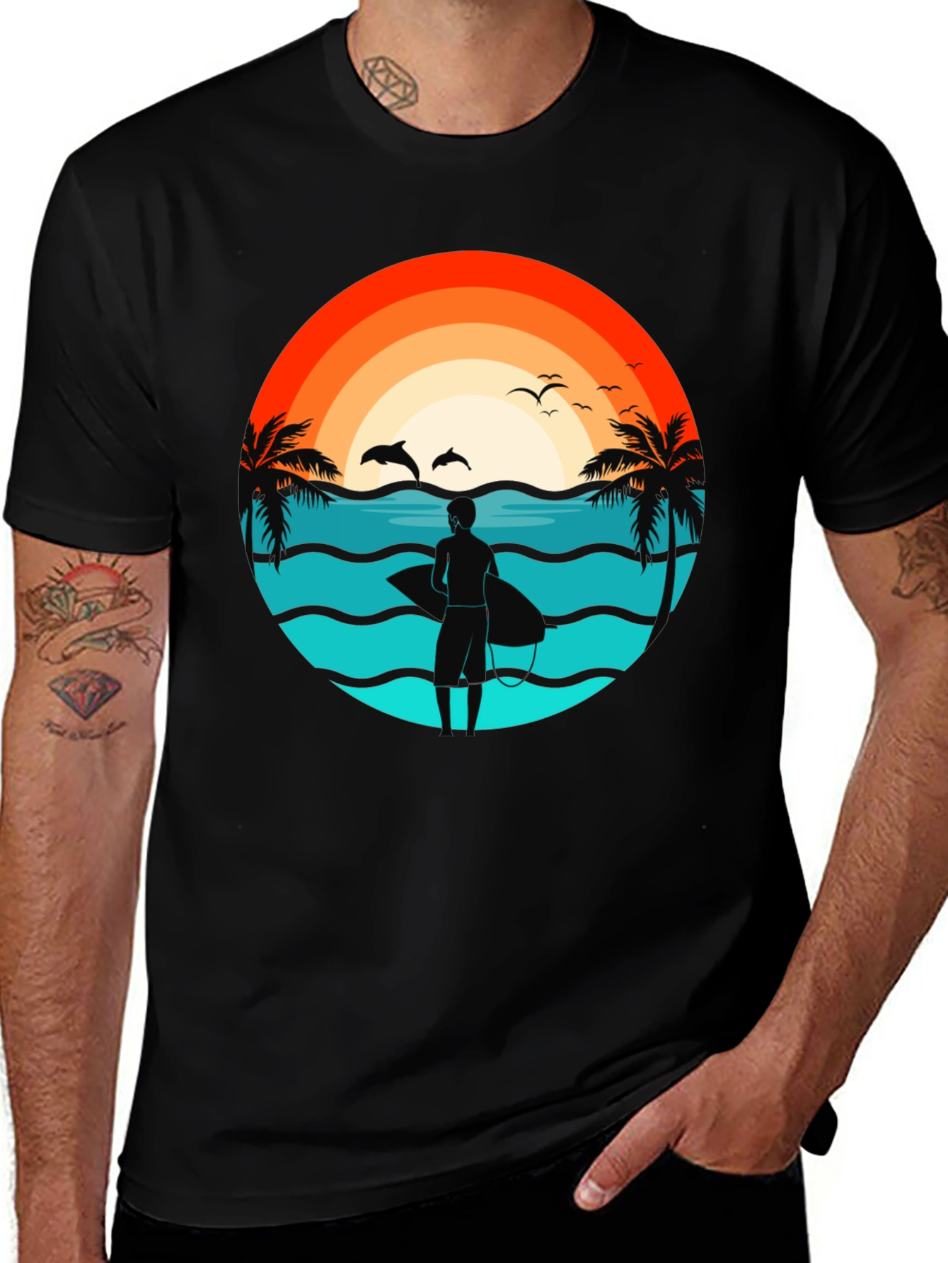 Variant 15 of Surfer Beach Sunset Graphic Tee - Mens