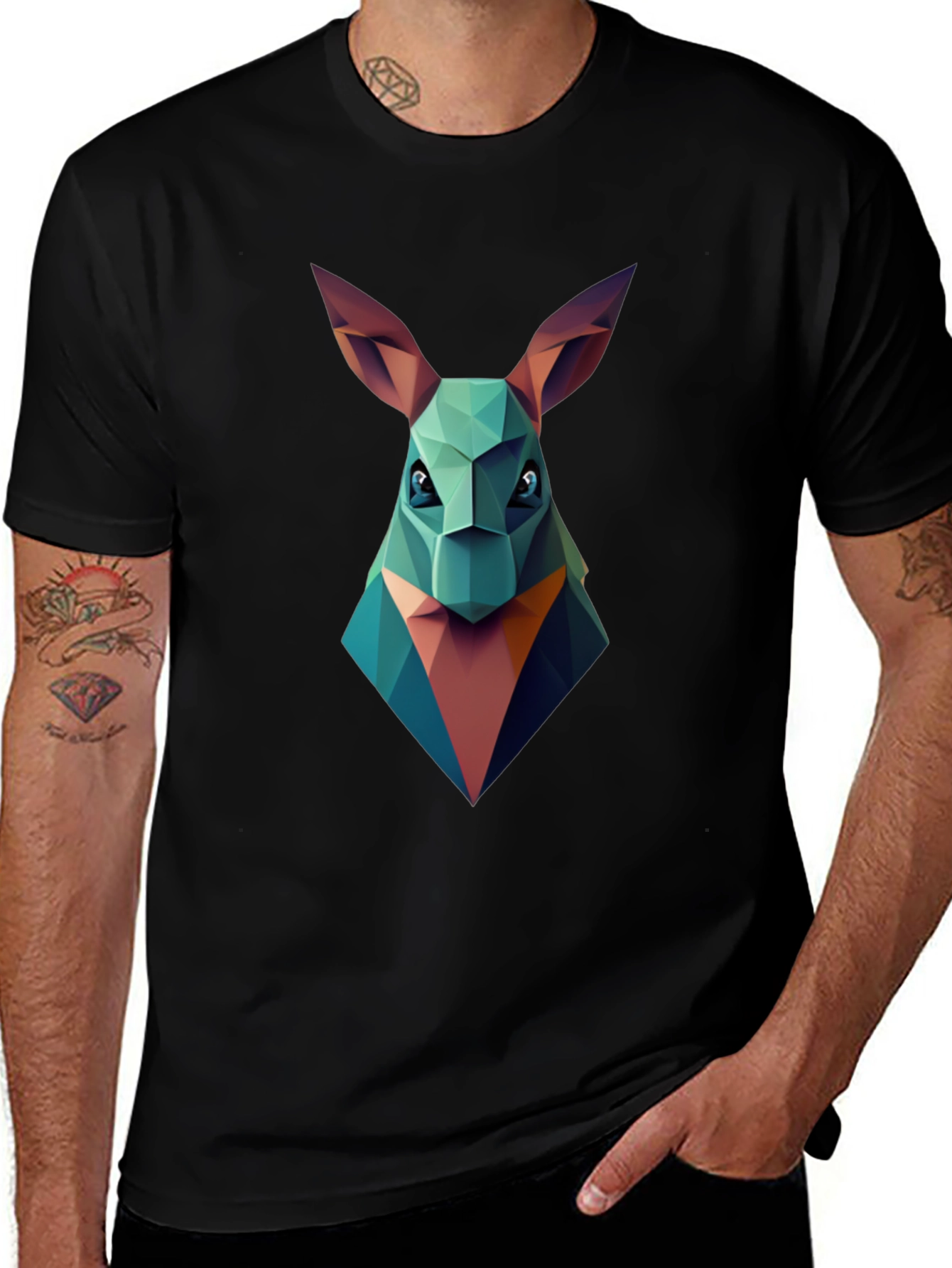 Variant 23 of Geometric Rabbit Graphic Tee - Modern Black T-Shirt