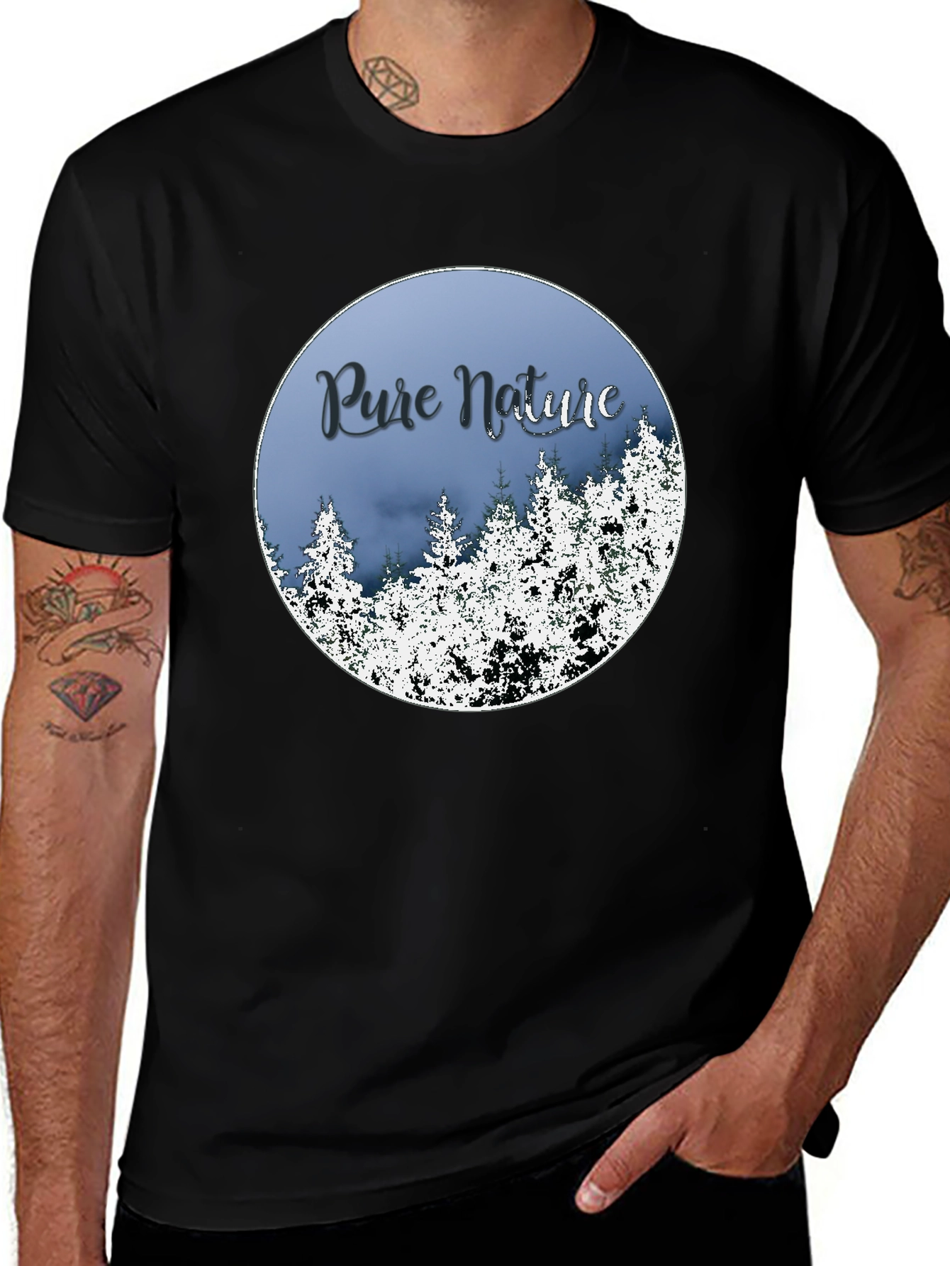 Variant 15 of Pure Nature Tee: Forest Scene Black T-Shirt