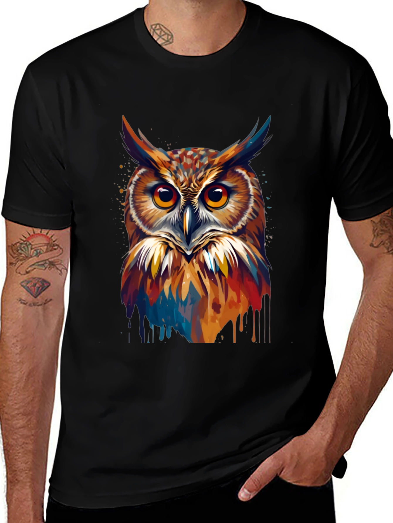Variant 19 of Owl Graphic Print Men's Black T-Shirt