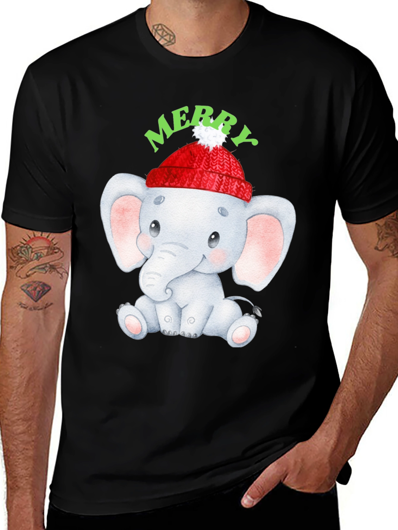 Variant 20 of Cute Elephant Merry Christmas Graphic Tee