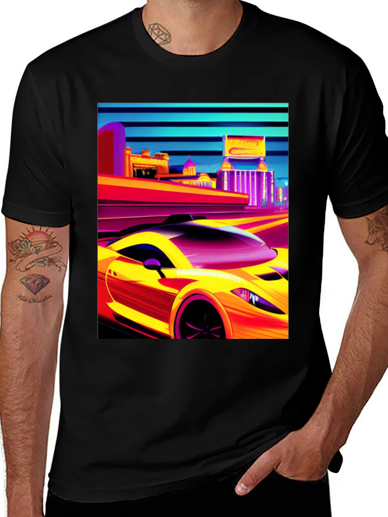 Variant 17 of Retro City Car Graphic Tee - Men's Black T-Shirt