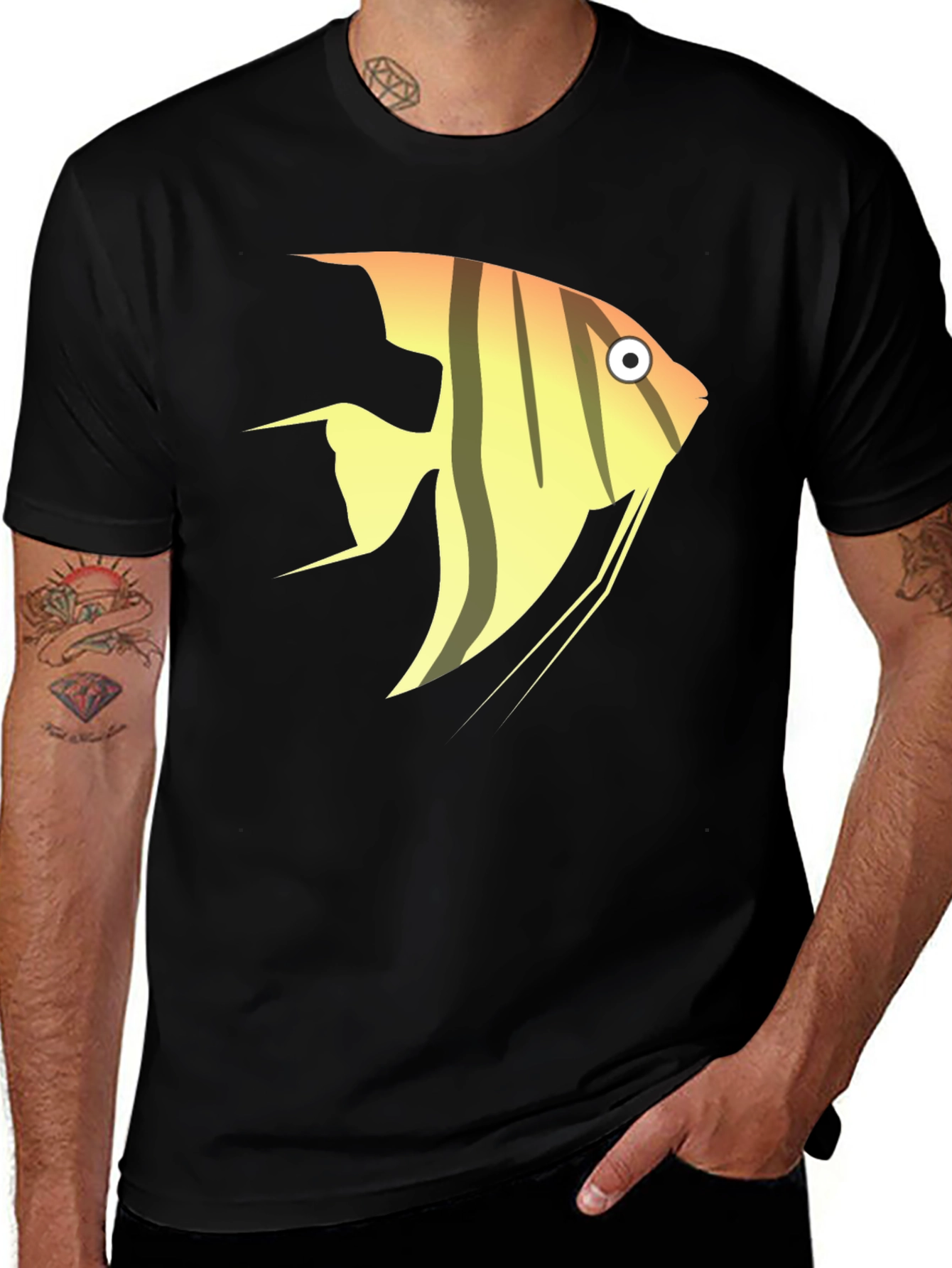 Variant 5 of Angelfish Graphic Tee - Black Cotton T-Shirt