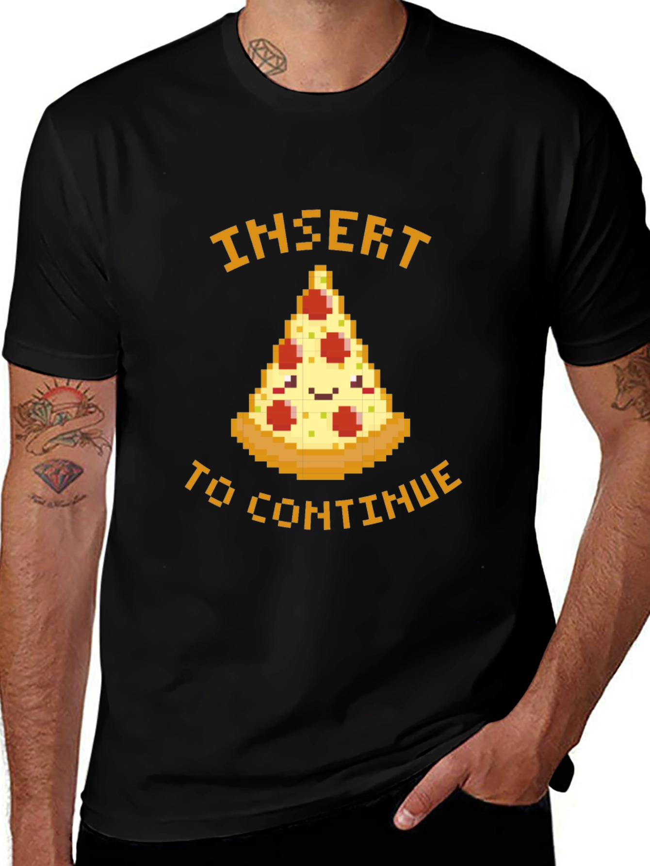 Variant 5 of Insert Pizza To Continue Funny Gaming T-Shirt