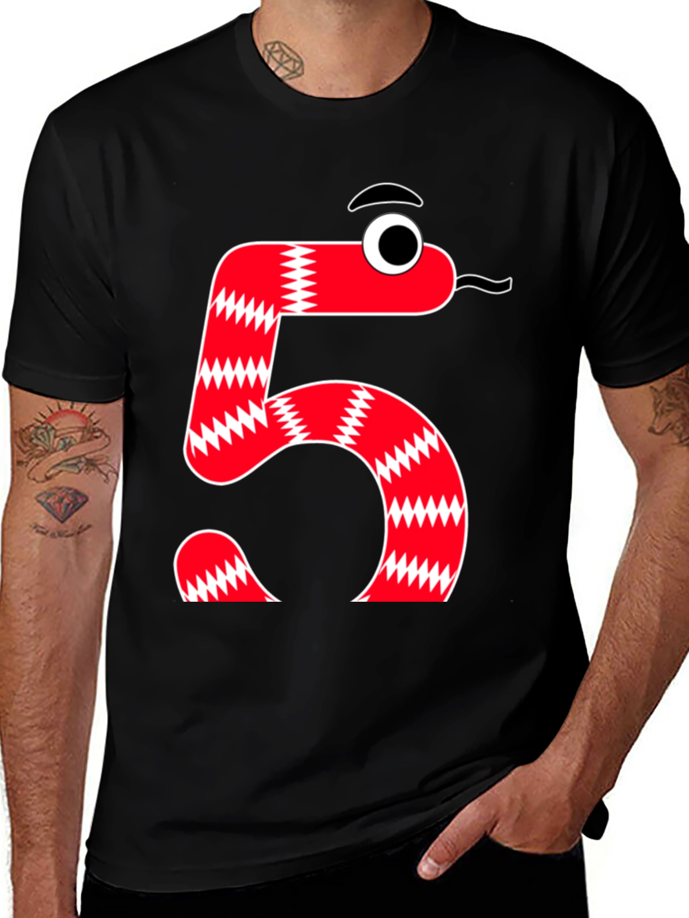 Variant 5 of Cartoon Snake Number 5 Black T-Shirt