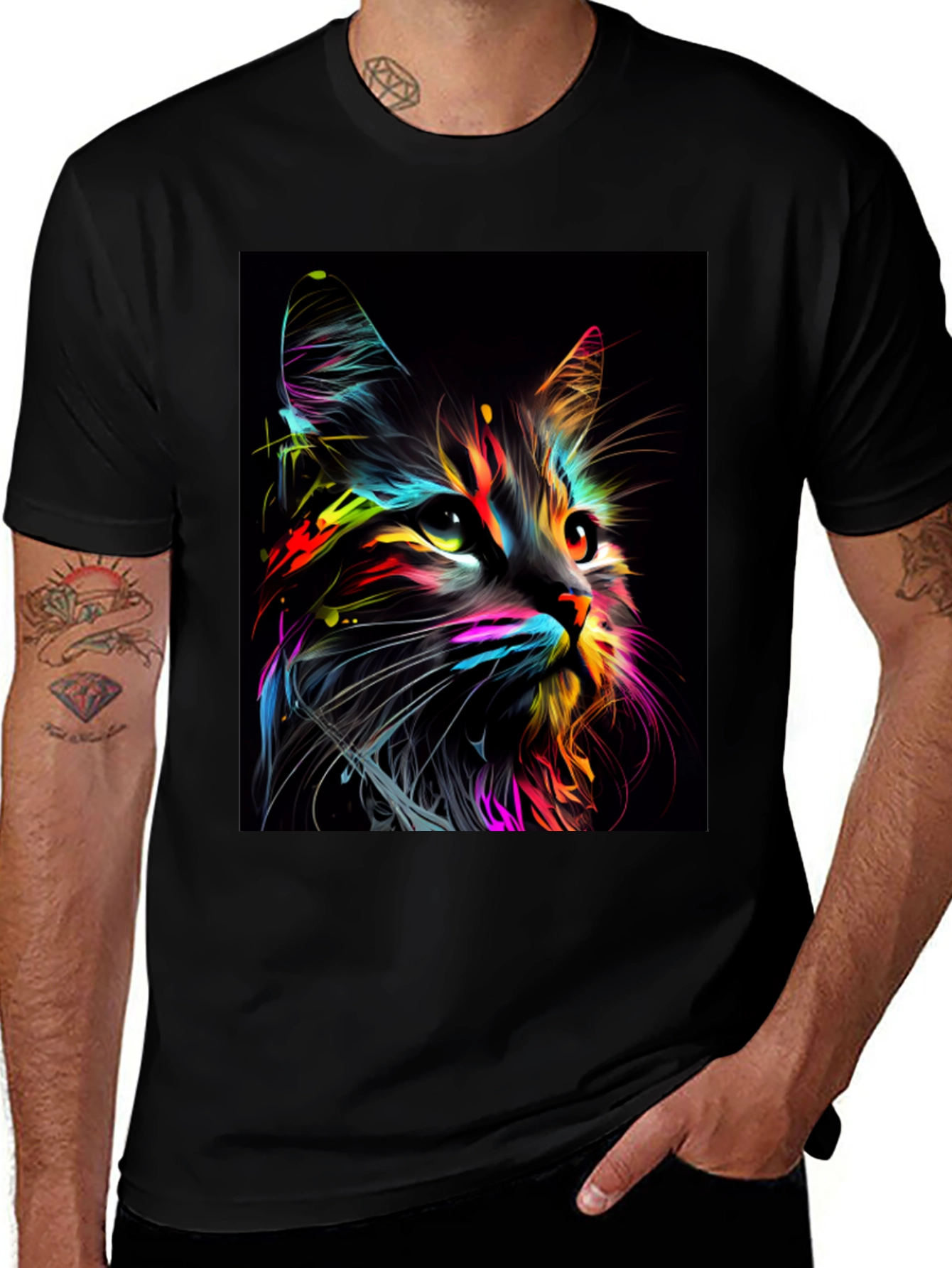 Variant 14 of Colorful Cat Graphic Tee - Modern Artistic Design