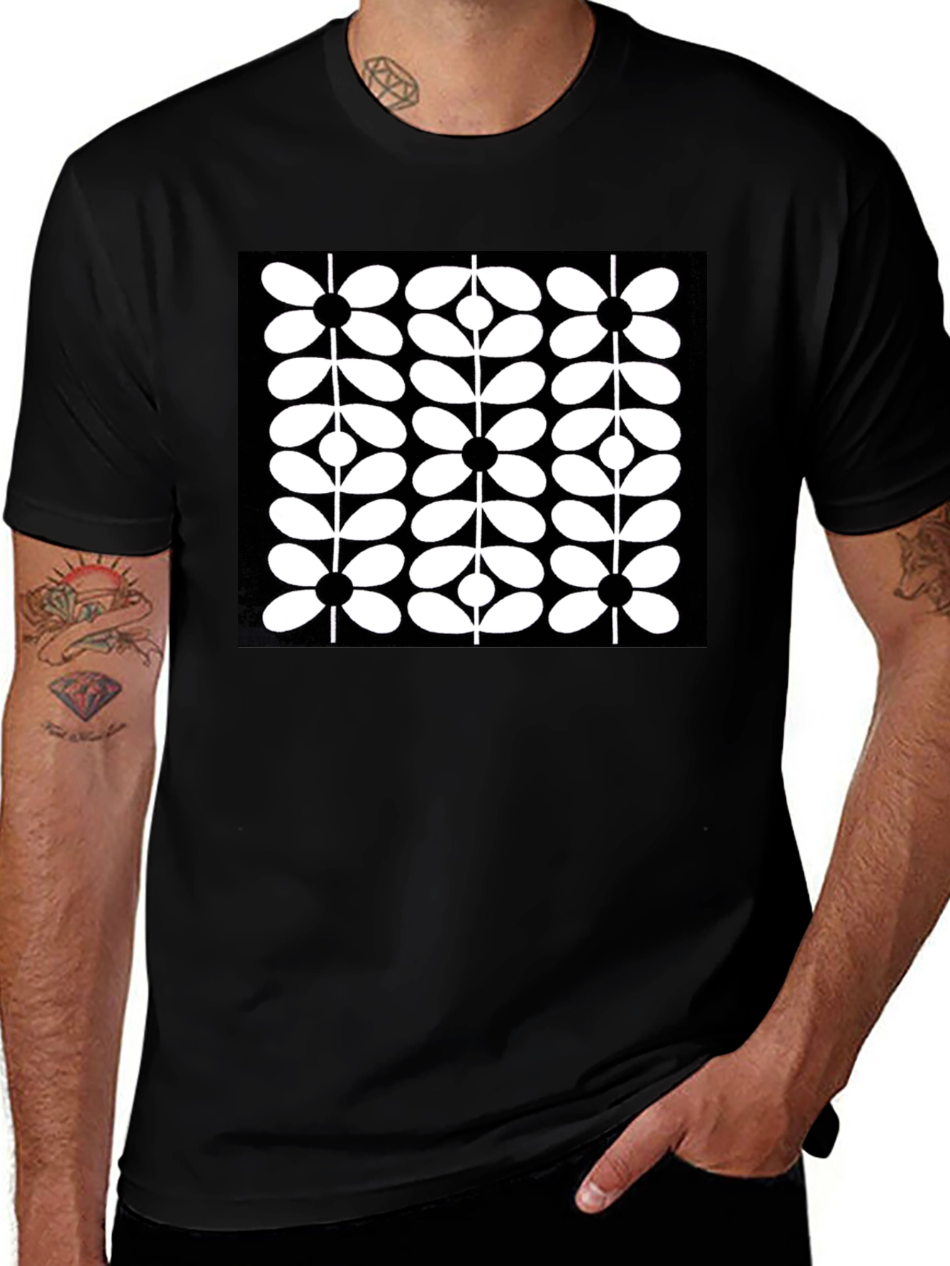 Variant 16 of Retro Floral Black T-Shirt - Modern Graphic Tee