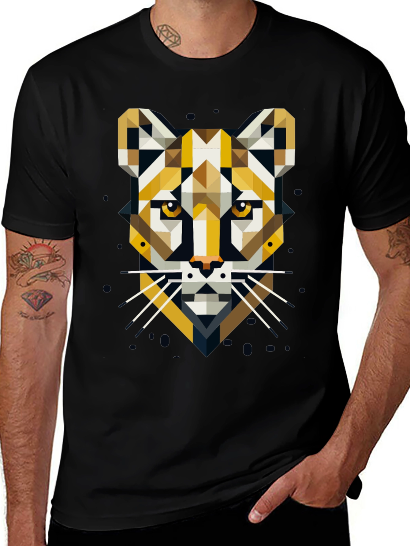 Variant 19 of Geometric Cougar Graphic Tee - Men's Black T-Shirt