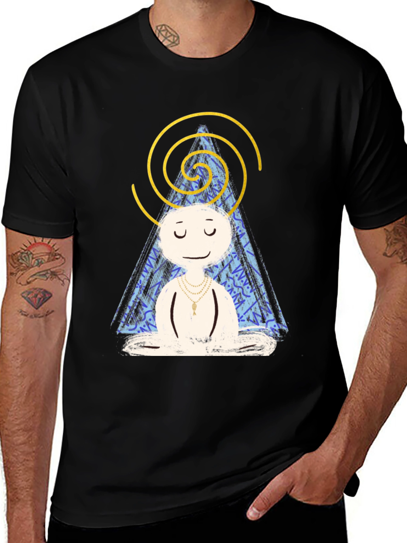 Variant 16 of Meditating Character Graphic Tee - Black Cotton Blend Shirt