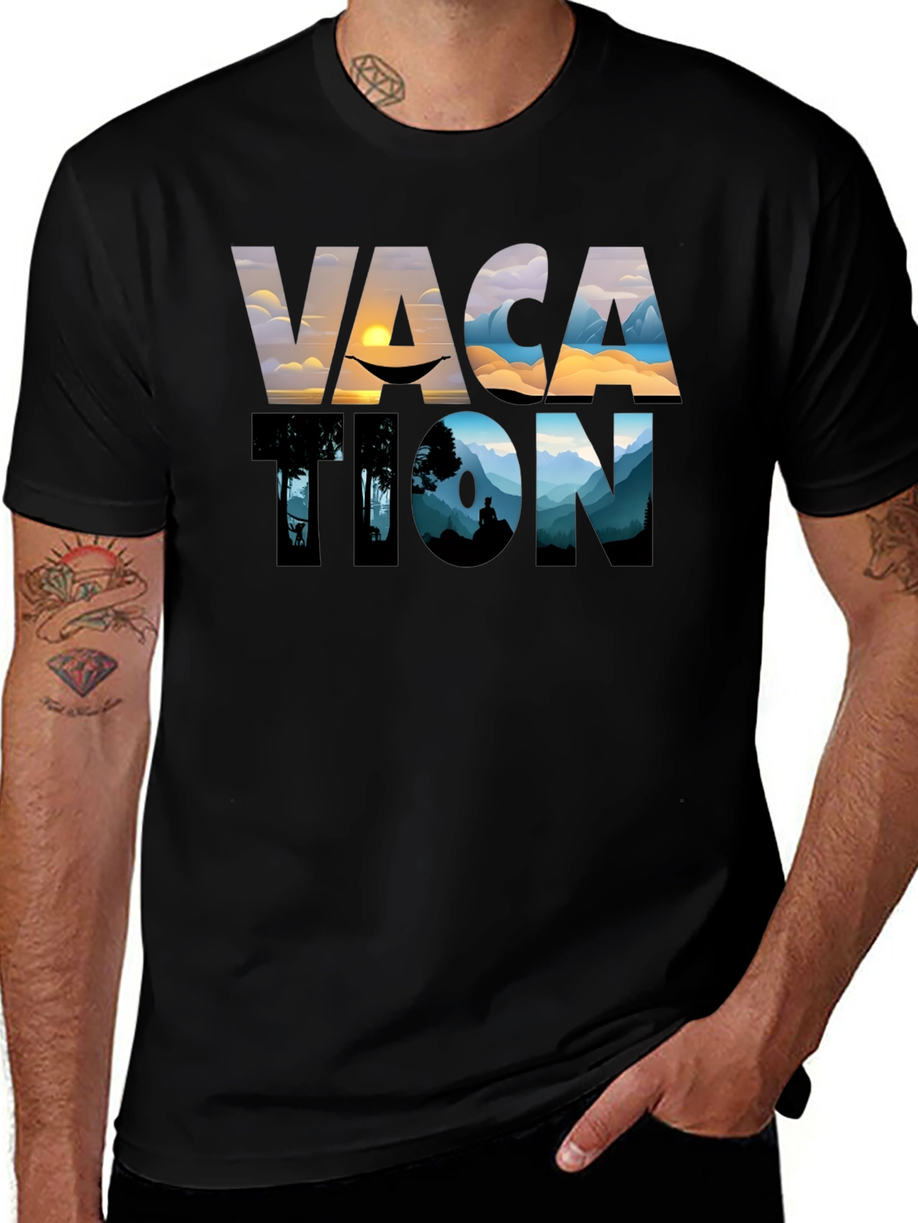 Variant 13 of Vacation T-Shirt - Beach and Mountain Design