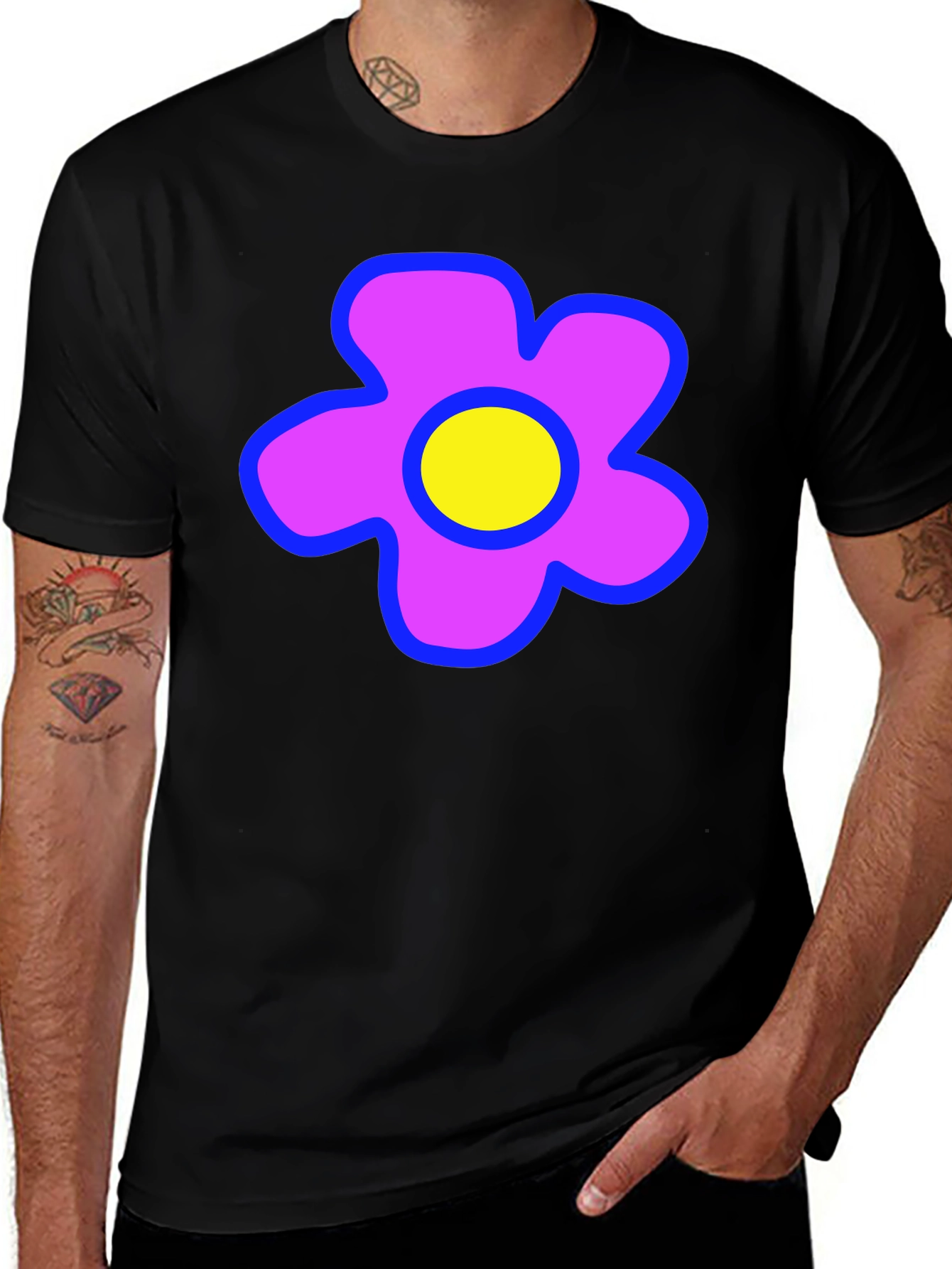 Variant 4 of Retro Flower Power Black T-Shirt