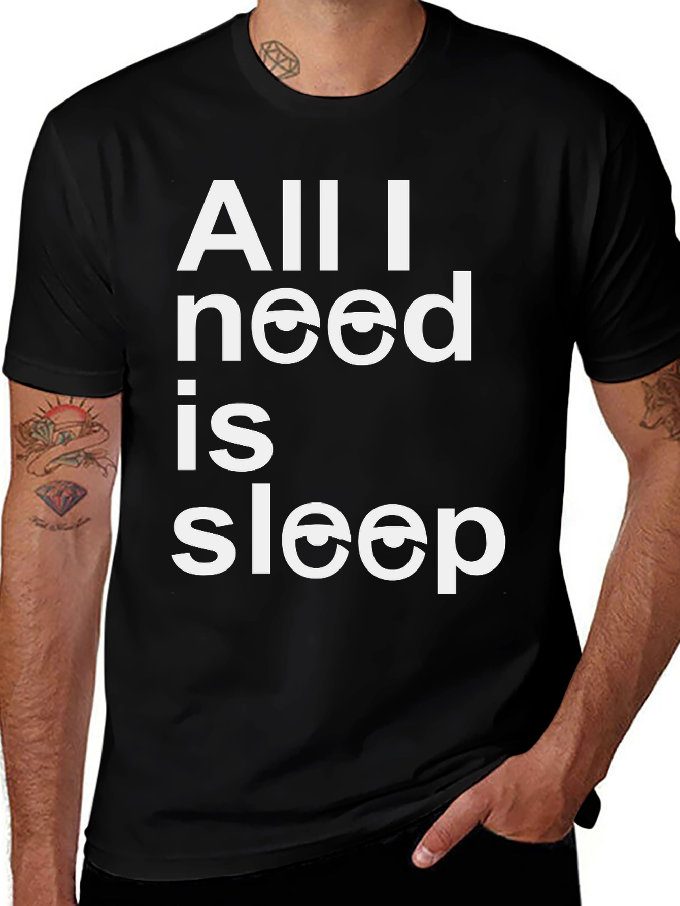 Variant 22 of All I Need is Sleep Graphic Tee - Black Cotton T-Shirt