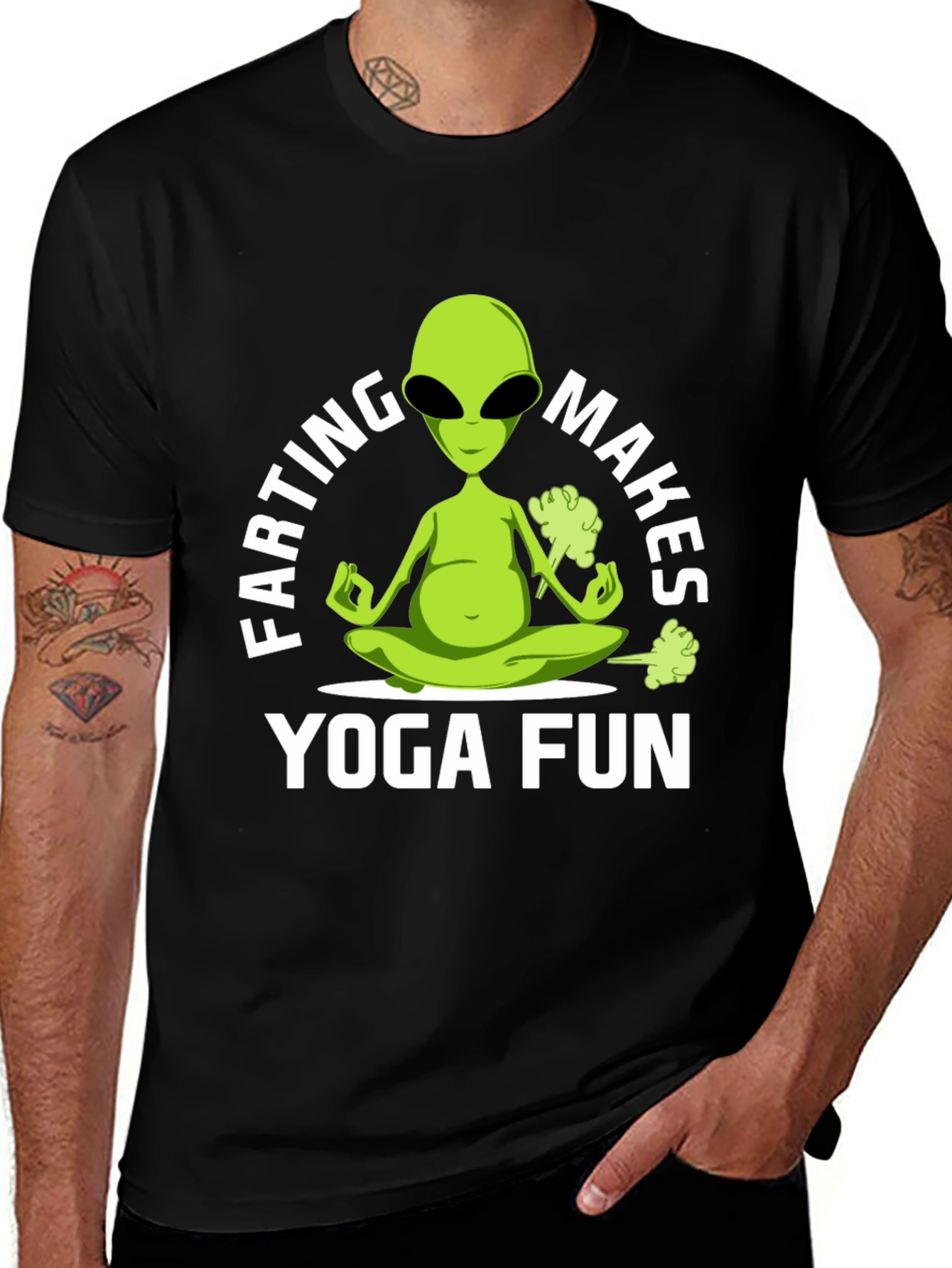 Variant 19 of Farting Alien Yoga Funny T-Shirt